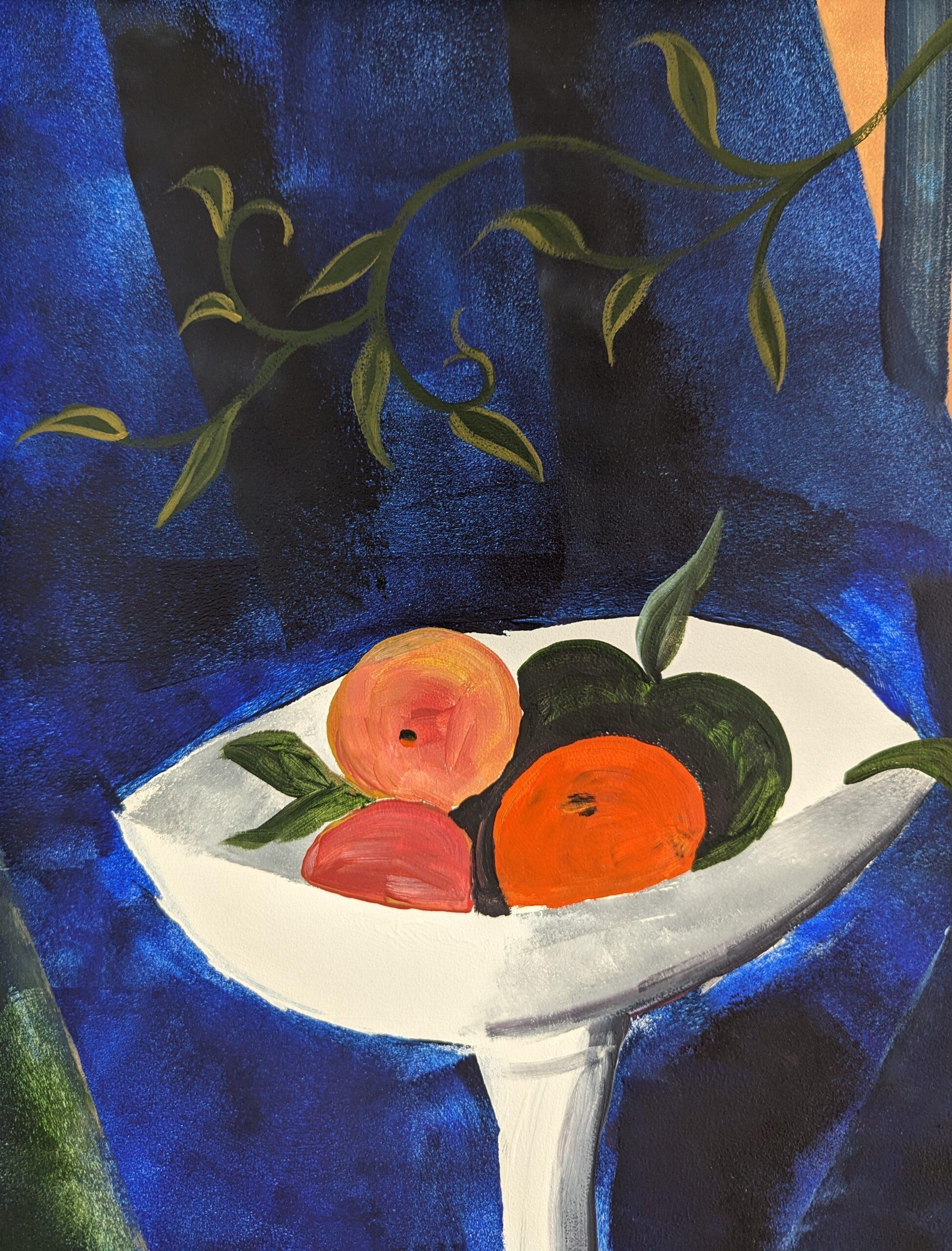 Pittura ad olio di una natura morta moderna di metà secolo - Arance e bottiglia 5