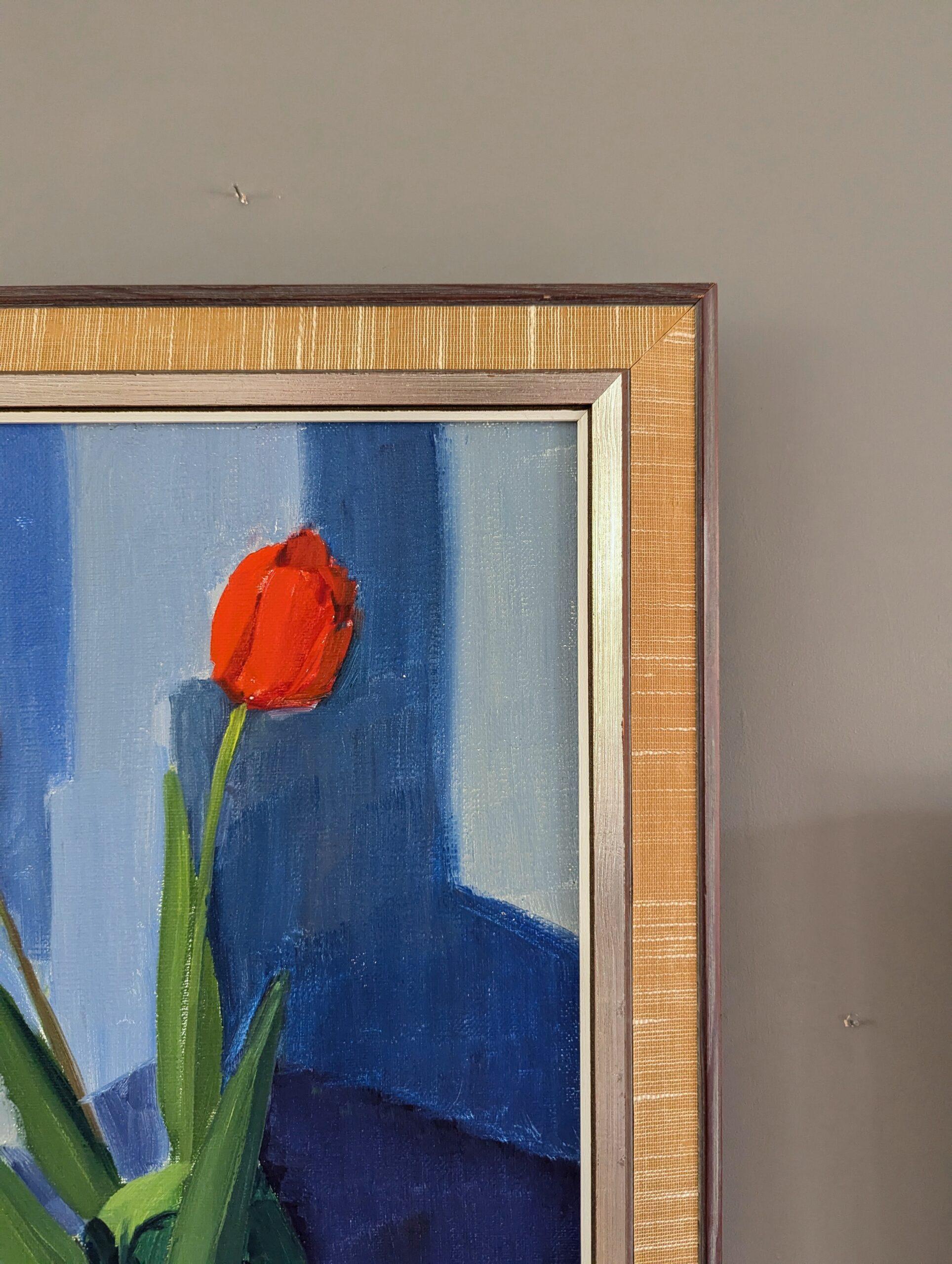 Vintage Mid-Century Modern Still Life Oil Painting - Tulips in Red 3