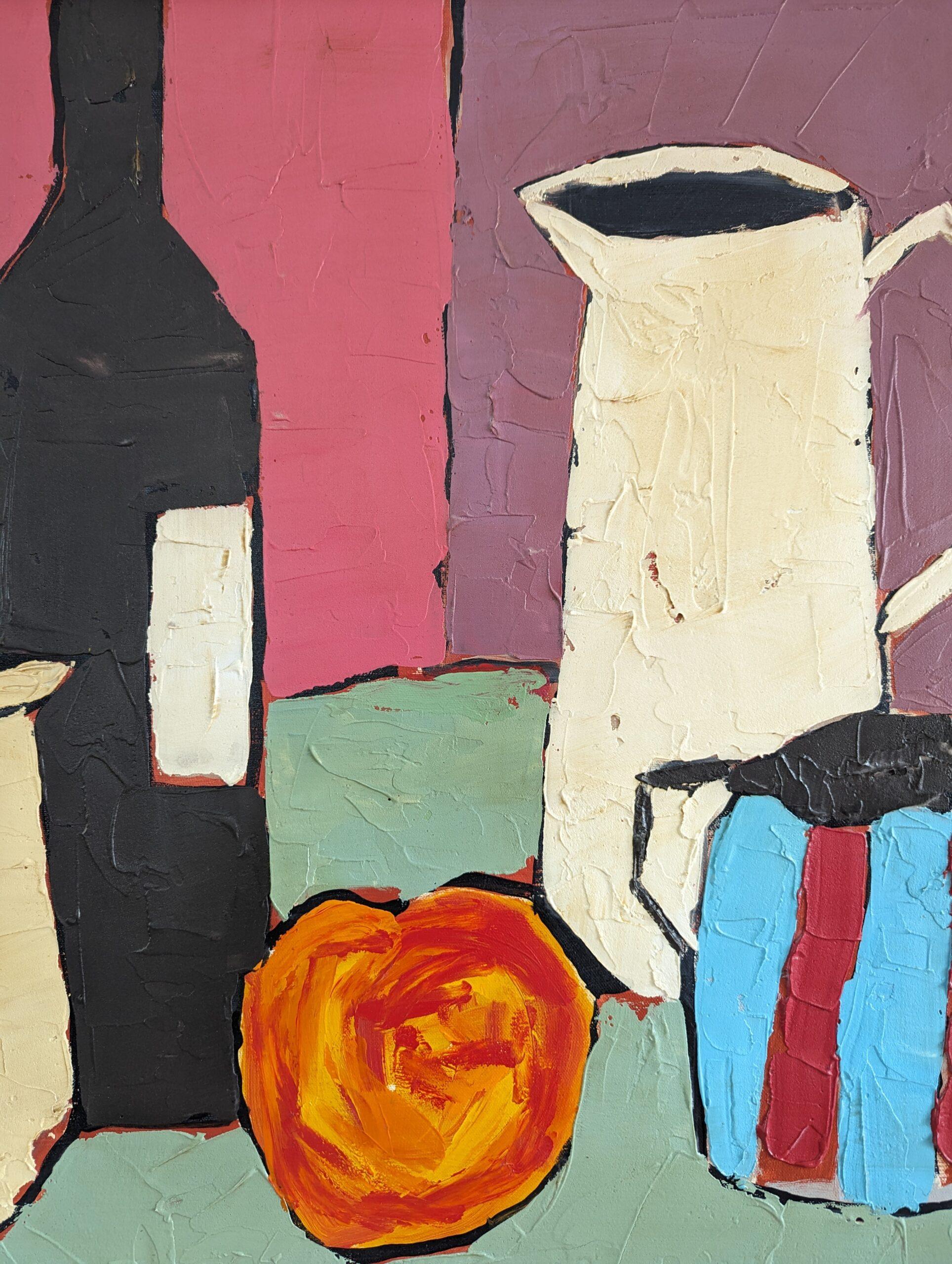 Vintage Mid-Century Modern Still Life Painting - Naturaleza muerta con naranja 8