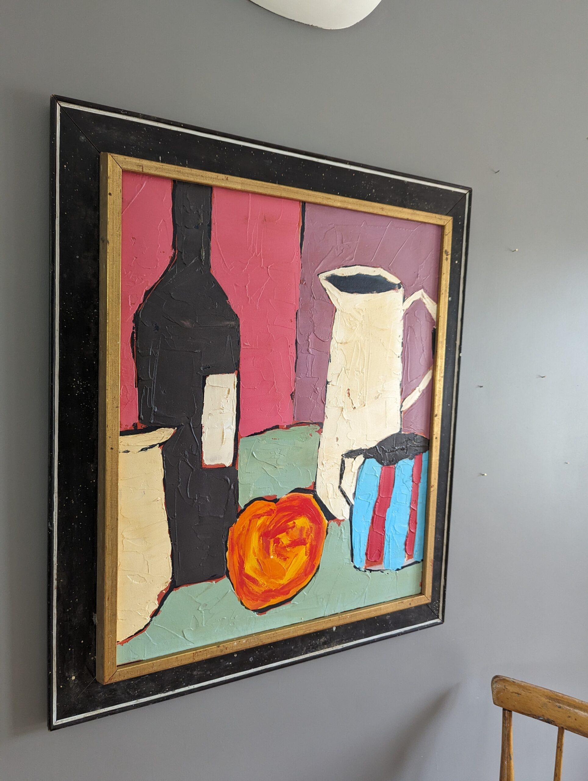 Vintage Mid-Century Modern Still Life Painting - Naturaleza muerta con naranja 2