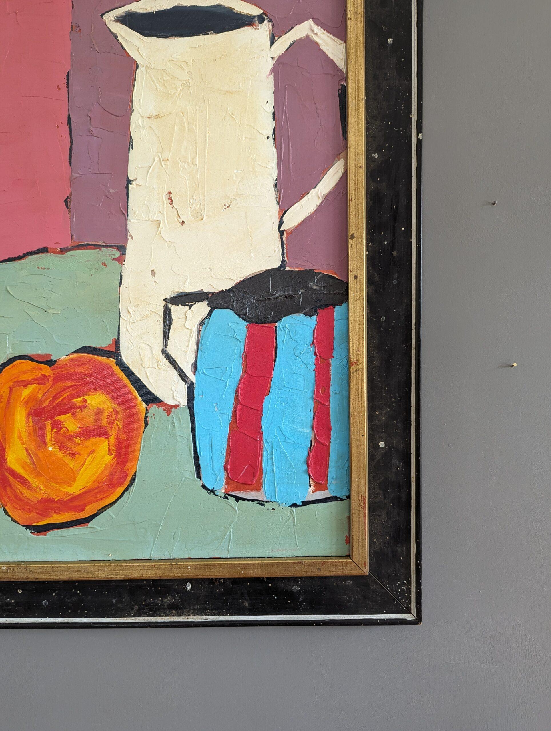 Vintage Mid-Century Modern Still Life Painting - Naturaleza muerta con naranja 6