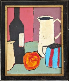 Vintage Mid-Century Modern Still Life Painting - Naturaleza muerta con naranja