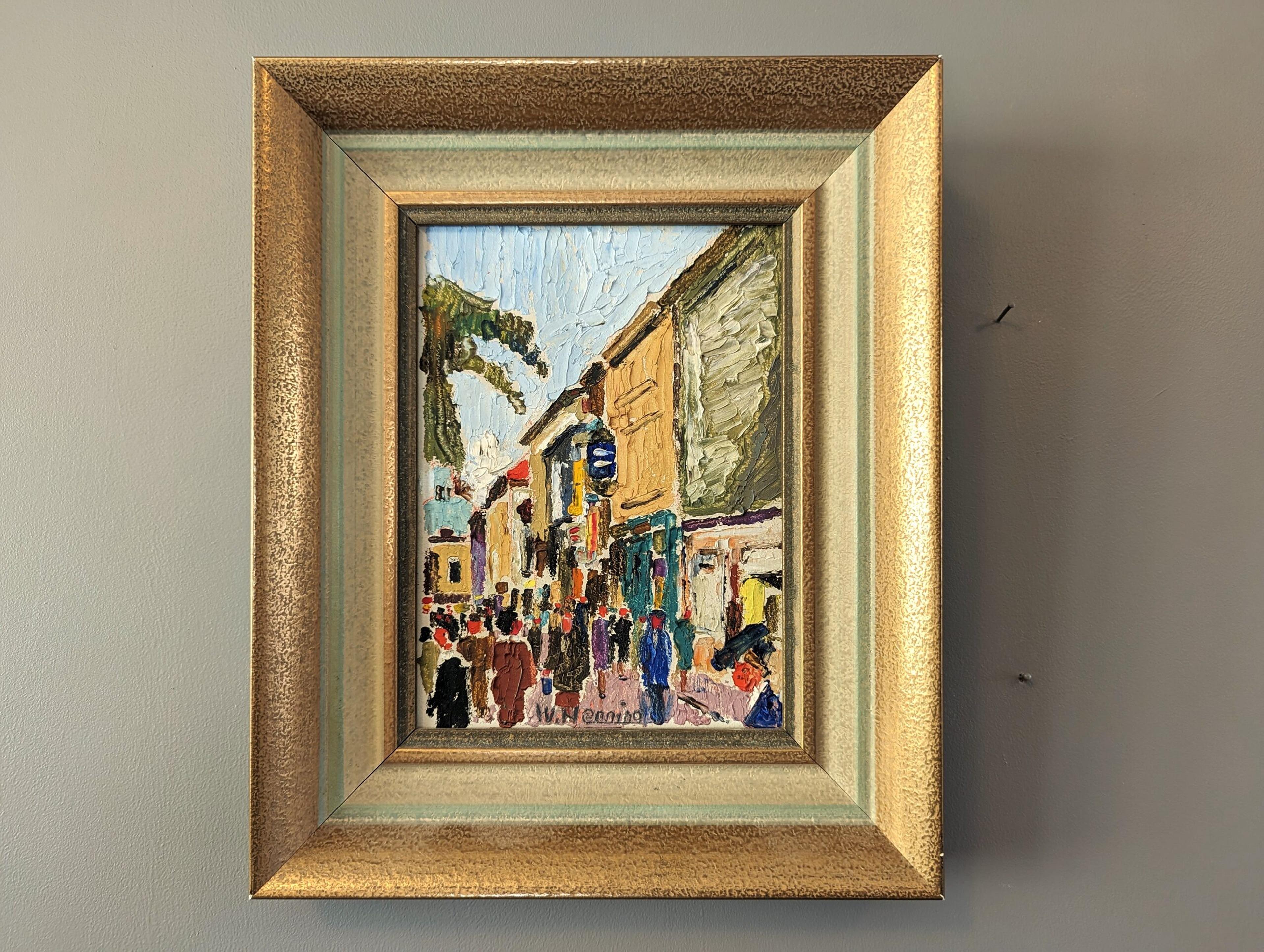 Pintura al óleo figurativa vintage de mediados de siglo - Paseo marítimo - Painting de Unknown