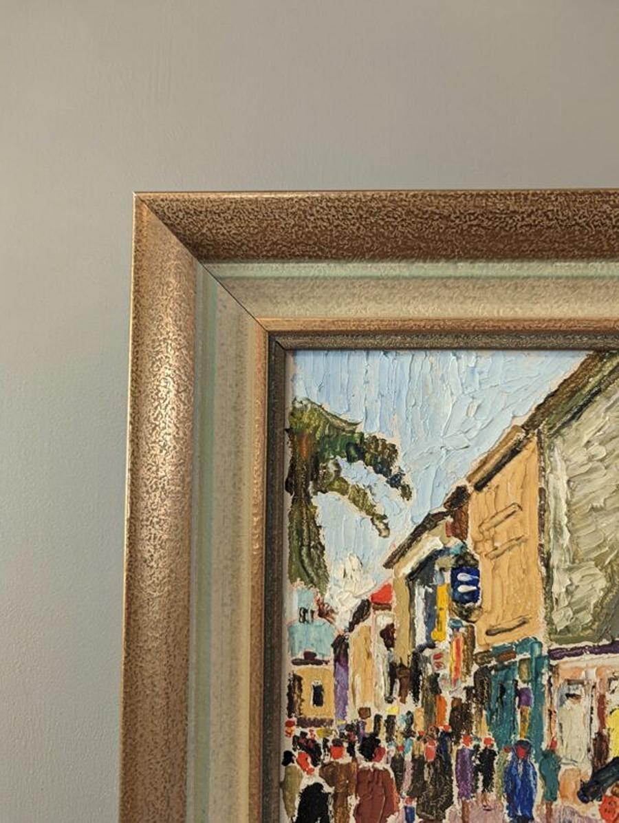 Pintura al óleo figurativa vintage de mediados de siglo - Paseo marítimo 1