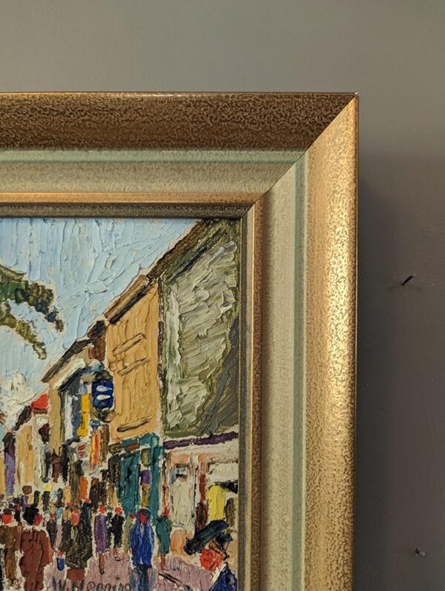 Pintura al óleo figurativa vintage de mediados de siglo - Paseo marítimo 2