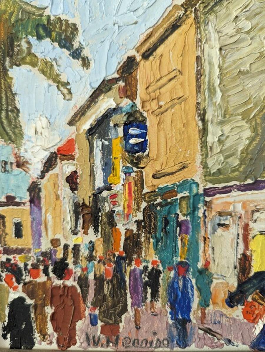 Pintura al óleo figurativa vintage de mediados de siglo - Paseo marítimo 5