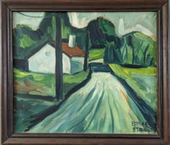 Peinture à l'huile vintage d'une scène de rue moderne du milieu du siècle dernier - Journey to Home