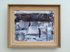 Vintage Mid Century Modern Swedish Abstract Framed Oil Painting - Amethyst