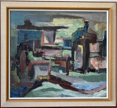 Vintage Mid Century Modern Swedish Abstract Framed Oil Painting - Exploration