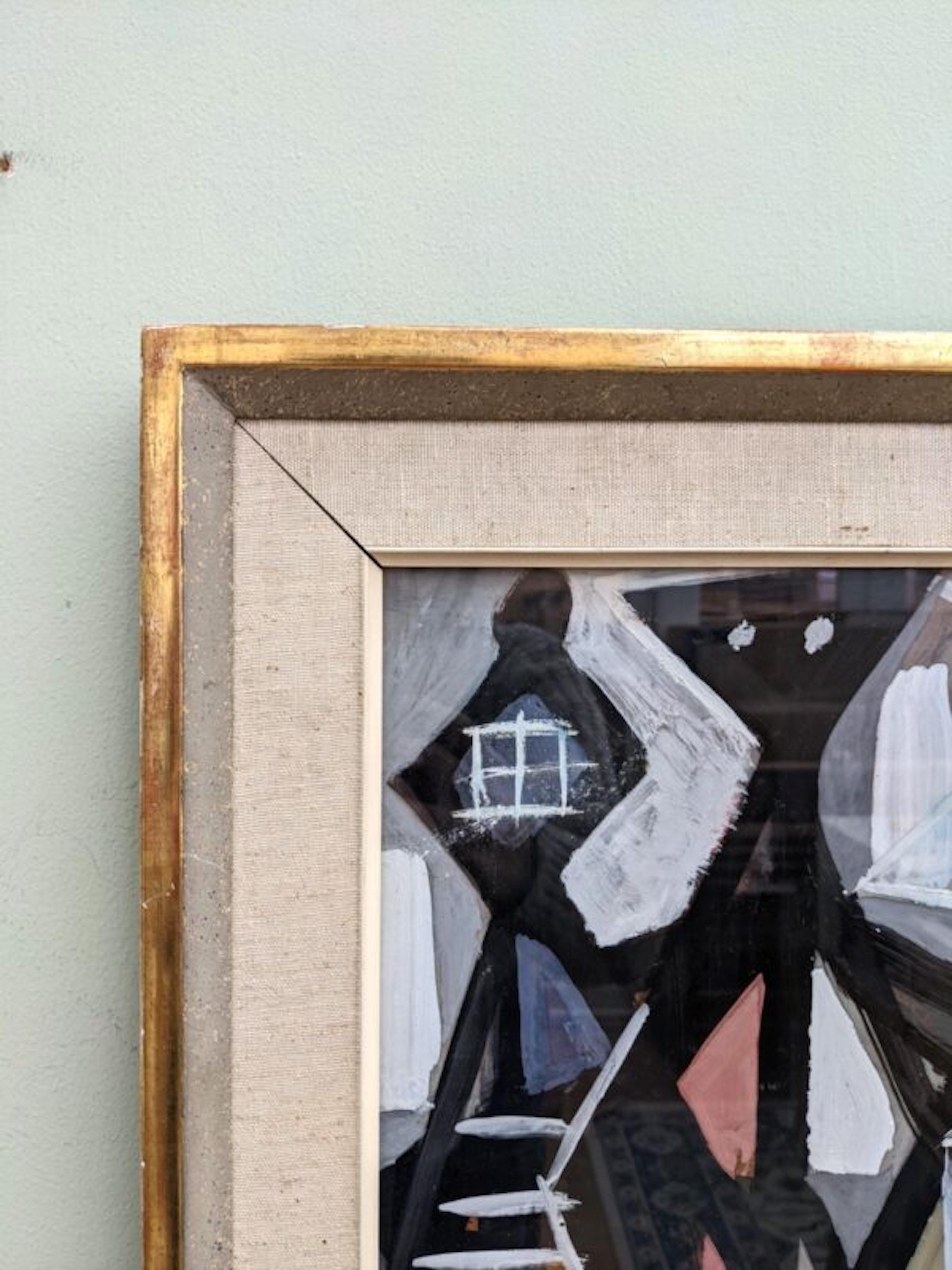 Vintage Mid-Century Modern Swedish Abstract Framed Painting - Geometric Figures 3