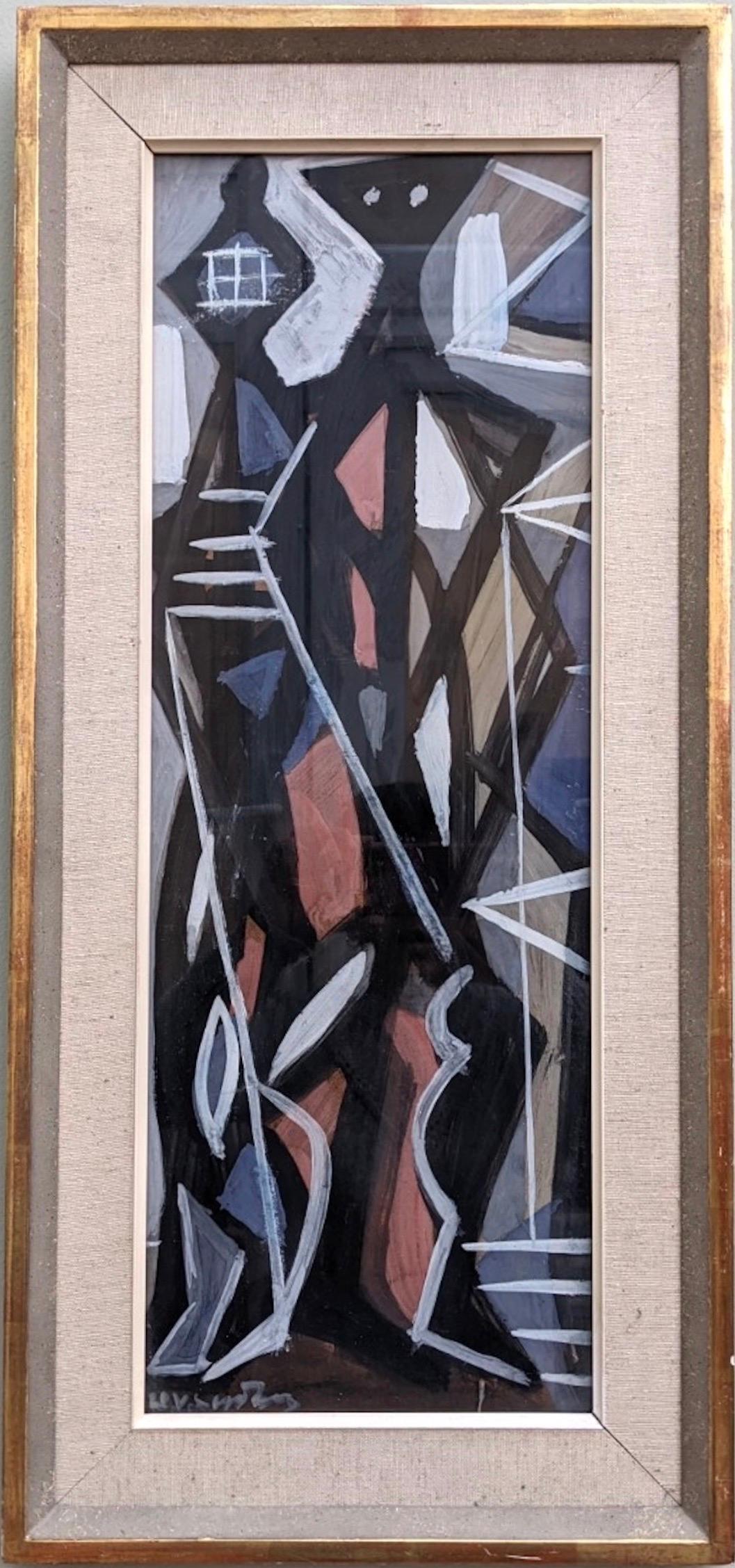 Unknown Abstract Painting - Vintage Mid-Century Modern Swedish Abstract Framed Painting - Geometric Figures