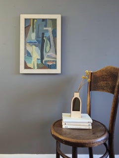 Vintage Mid Century Modern Swedish Abstract Oil Painting - Abstract Fishermen