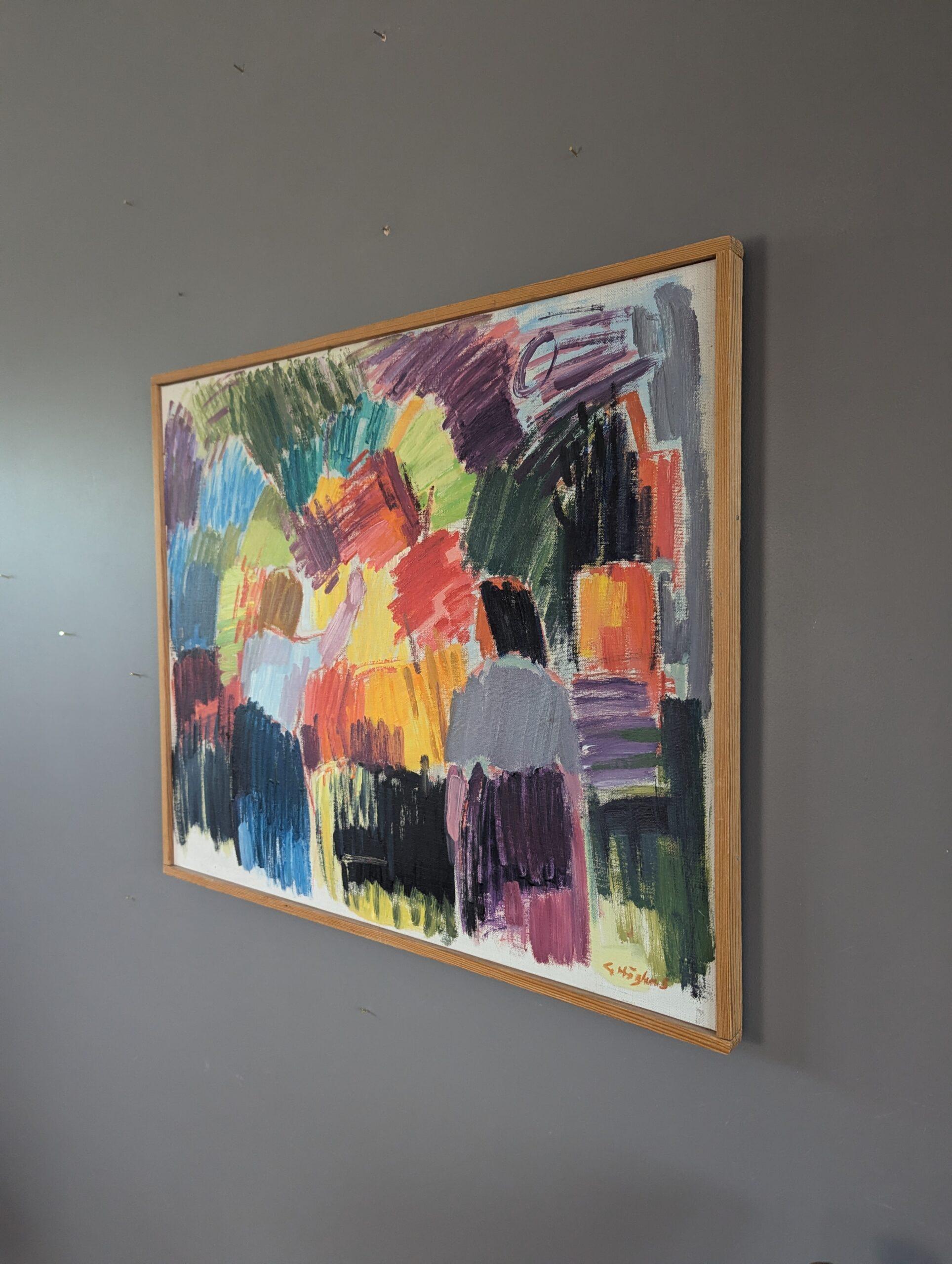Pittura ad olio astratta svedese d'epoca del Mid Century Modern - Amidst the Bloom - Painting Astratto di Unknown