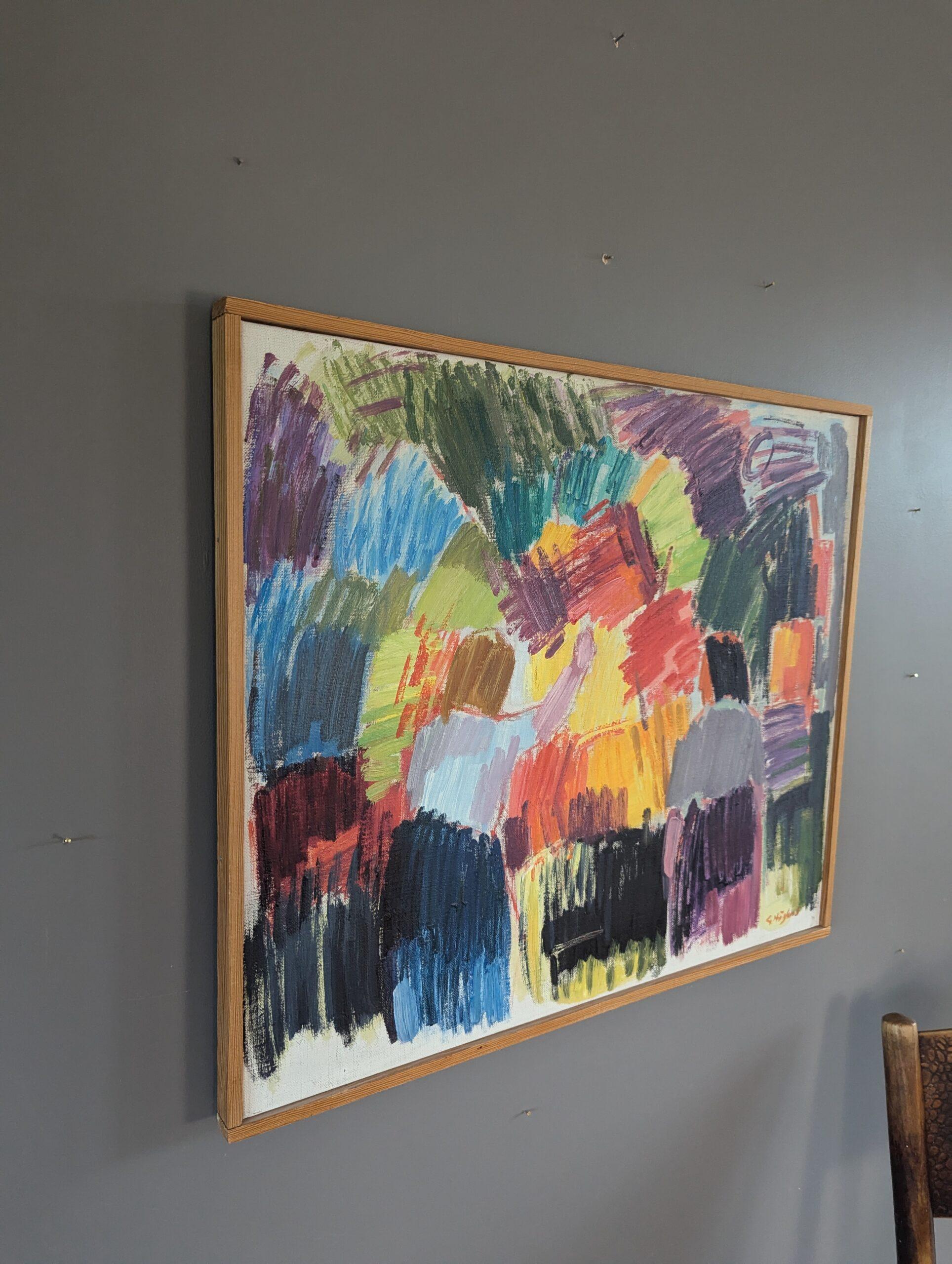 Pittura ad olio astratta svedese d'epoca del Mid Century Modern - Amidst the Bloom - Landscape Painting Grigio di Unknown