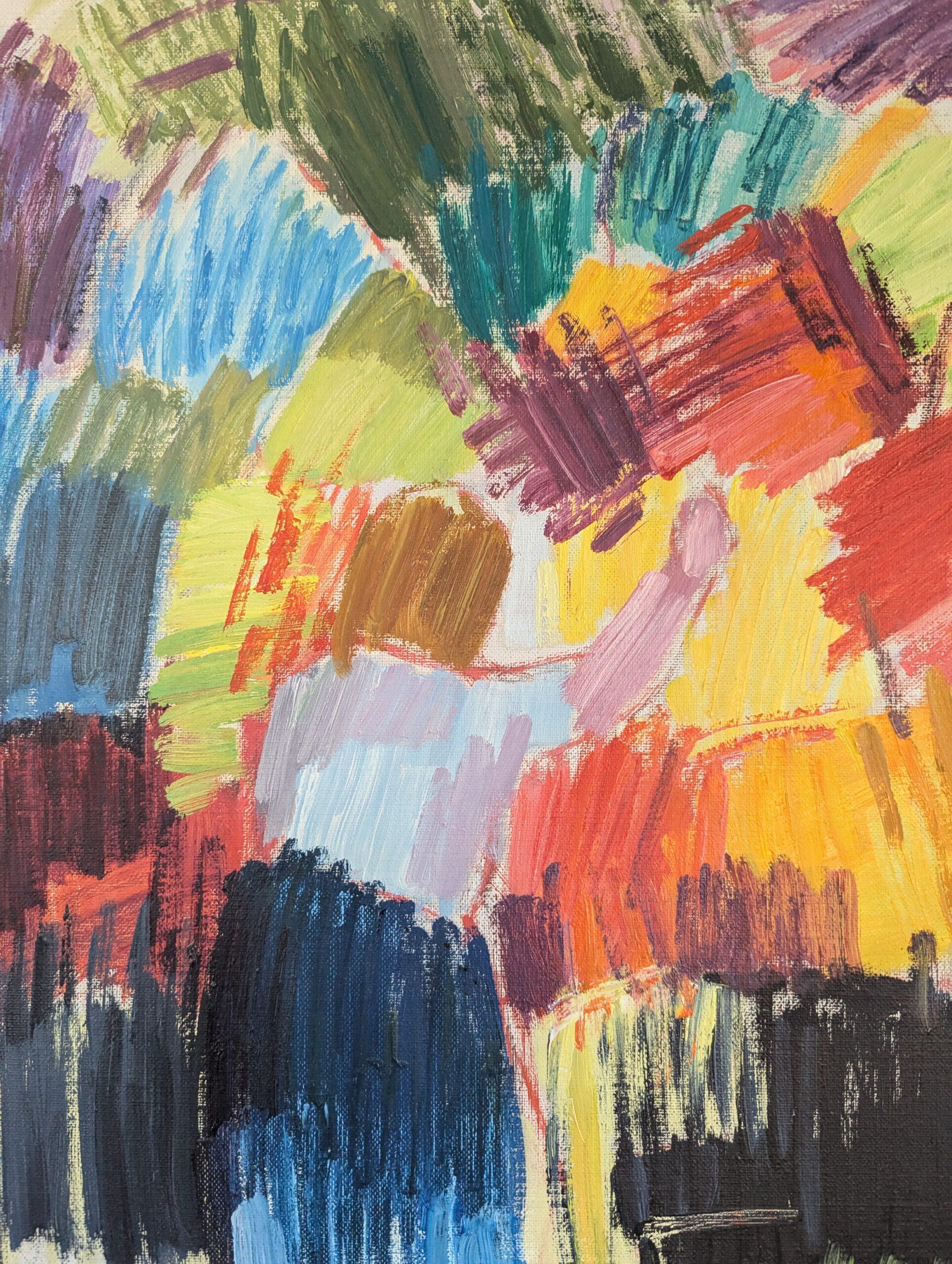 Pittura ad olio astratta svedese d'epoca del Mid Century Modern - Amidst the Bloom in vendita 3