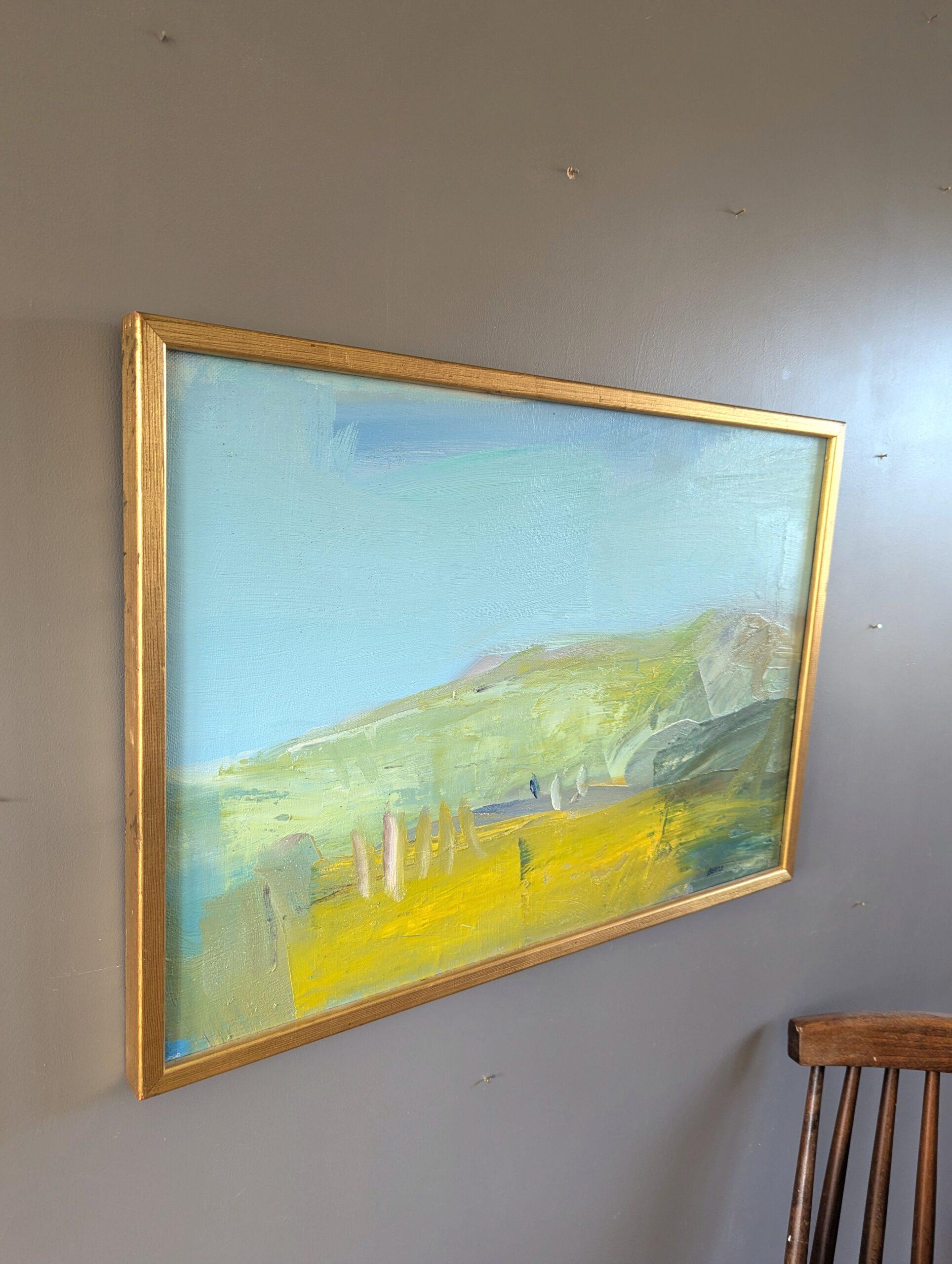 Vintage Pintura al óleo abstracta sueca moderna de mediados de siglo - Paisaje etéreo - Landscape Painting Beige de Unknown