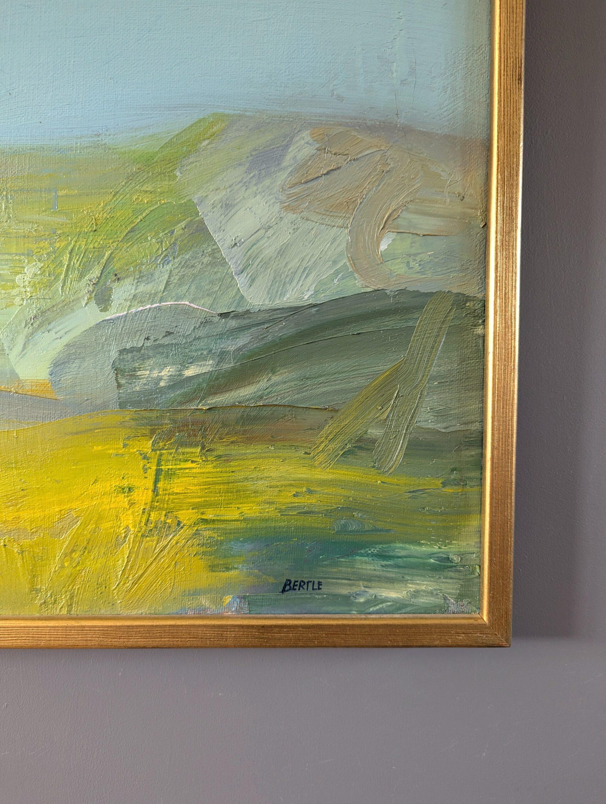 Vintage Pintura al óleo abstracta sueca moderna de mediados de siglo - Paisaje etéreo 1