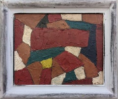 Vintage Mid Century Modern Swedish Abstract Oil Painting - Gear, Framed