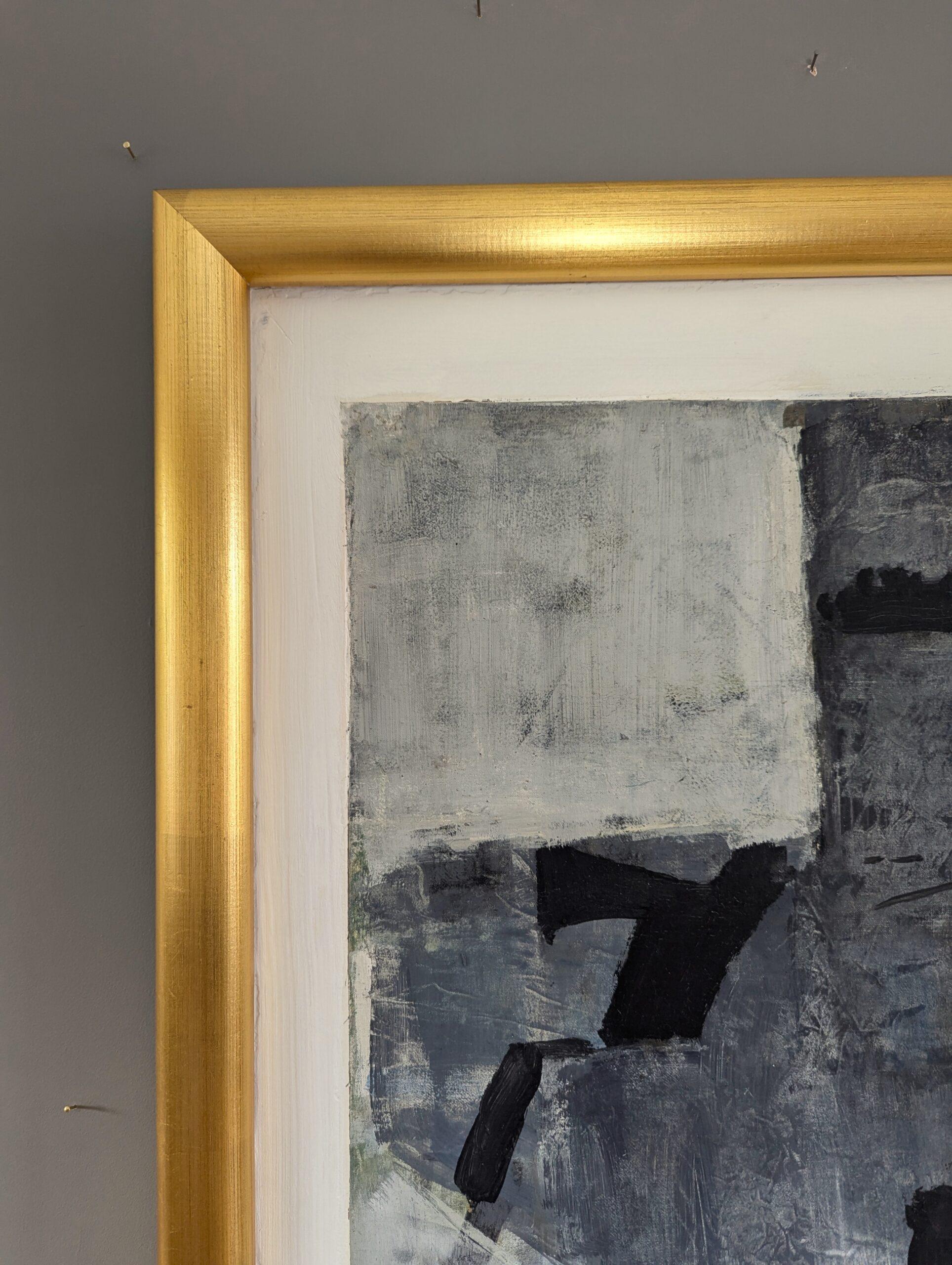 Vintage Mid-Century Modern Swedish Abstract Oil Painting - Intersections of Grey For Sale 3