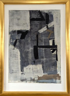 Vintage Mid-Century Modern Swedish Abstract Oil Painting - Intersections of Grey