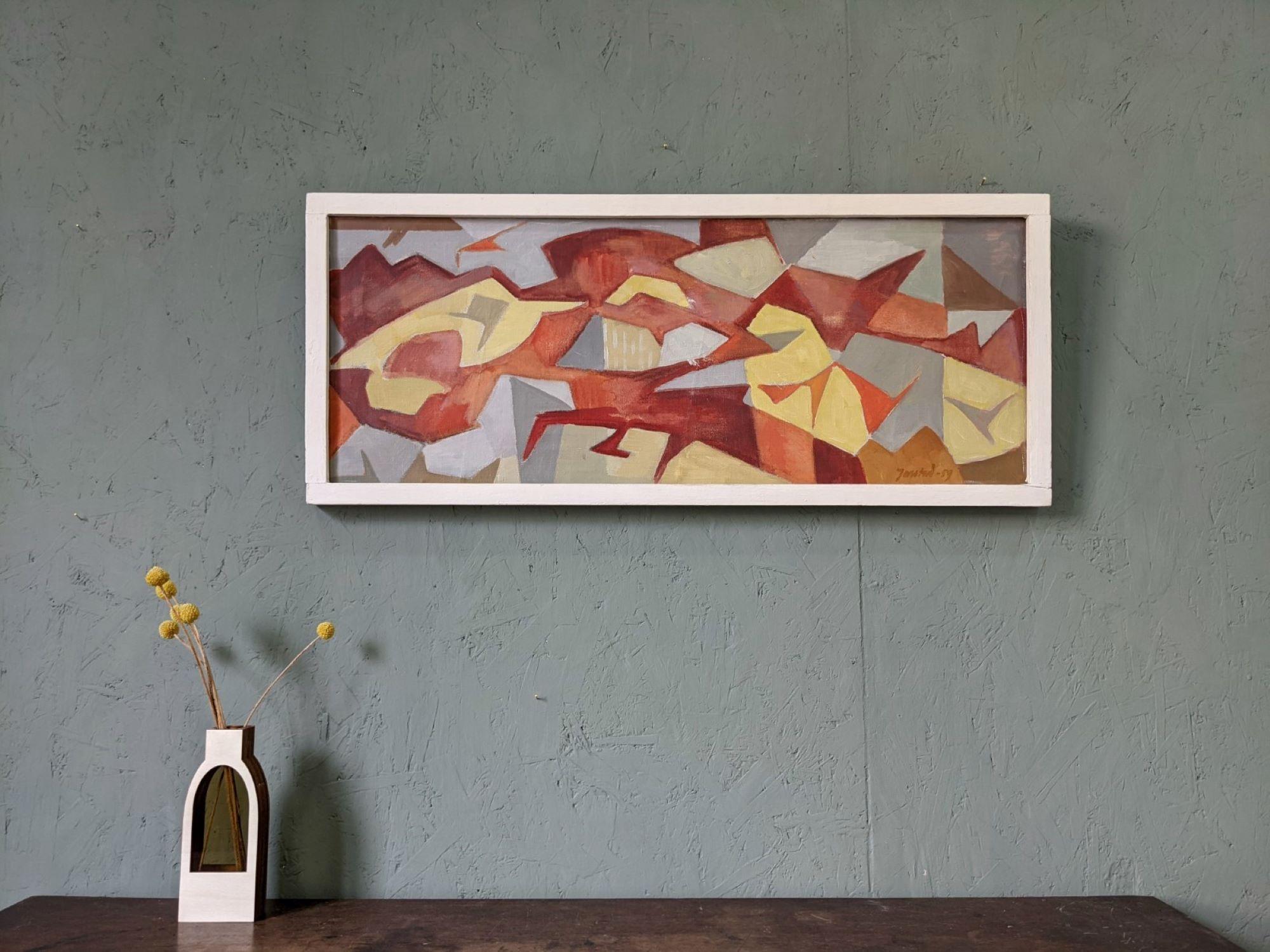 Vintage Mid-Century Modern Swedish Abstract Oil Painting - Jigsaw, Framed, 1959 8