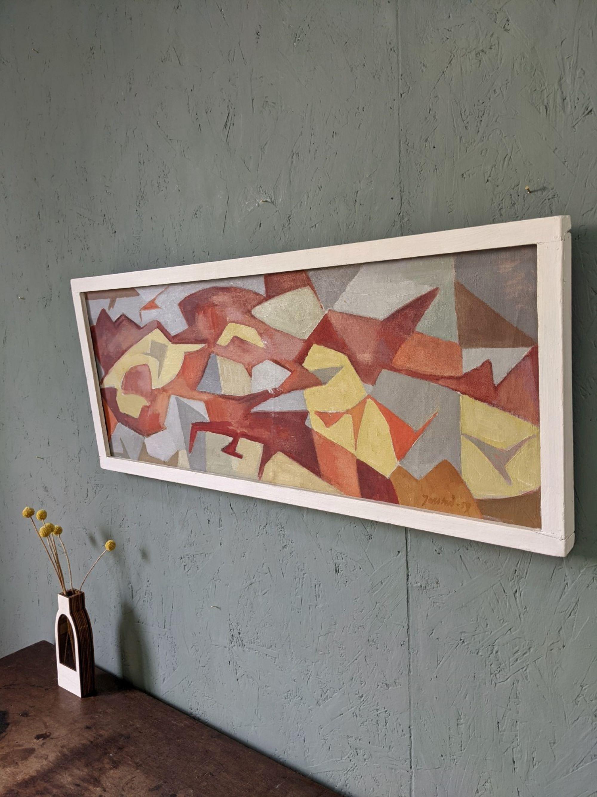 Vintage Mid-Century Modern Swedish Abstract Oil Painting - Jigsaw, Framed, 1959 1