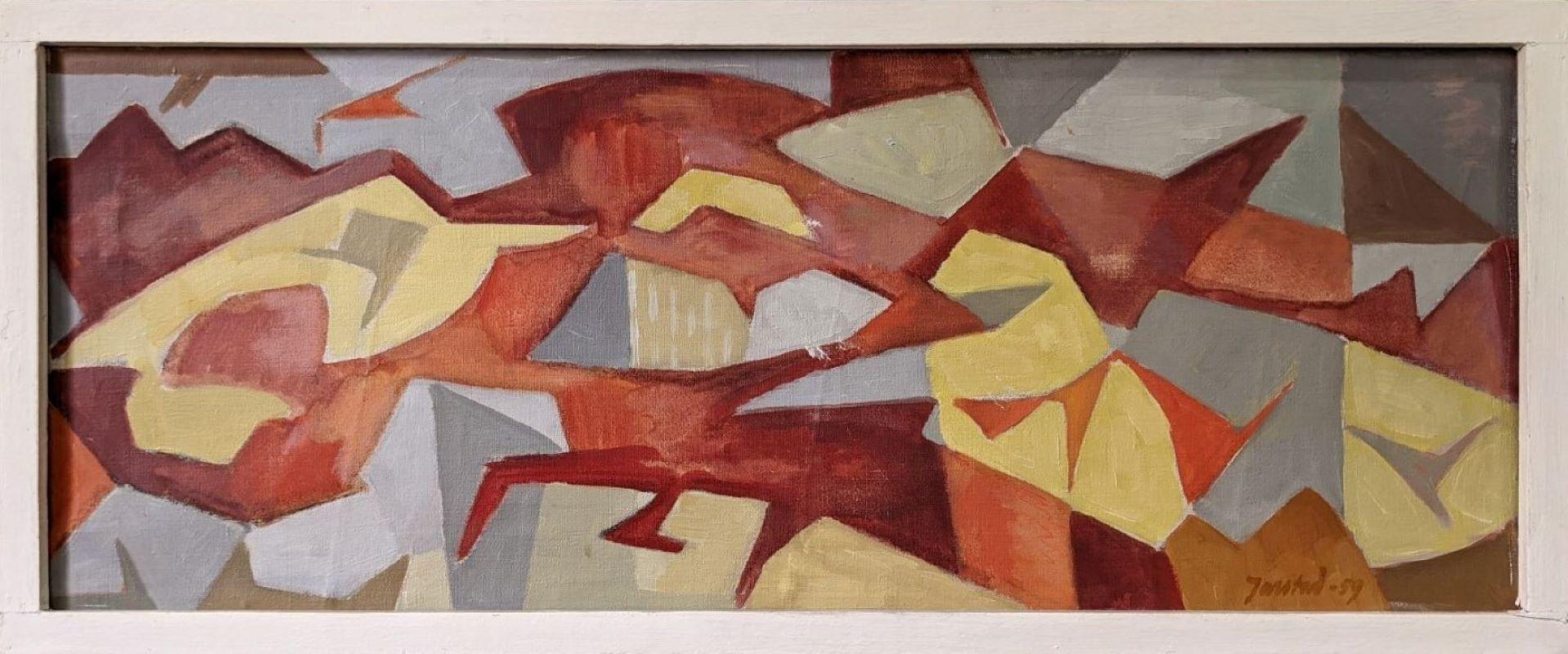Unknown Abstract Painting - Vintage Mid-Century Modern Swedish Abstract Oil Painting - Jigsaw, Framed, 1959