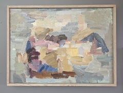 Vintage Mid Century Modern Swedish Abstract Oil Painting - Muted Abstraction