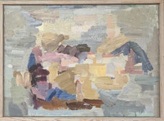 Vintage Mid Century Modern Swedish Abstract Oil Painting - Muted Abstraction