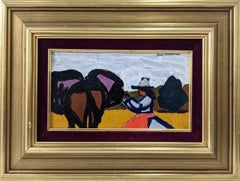 Vintage Mid-Century Modern Swedish Animal Figurative Framed Painting - Safari