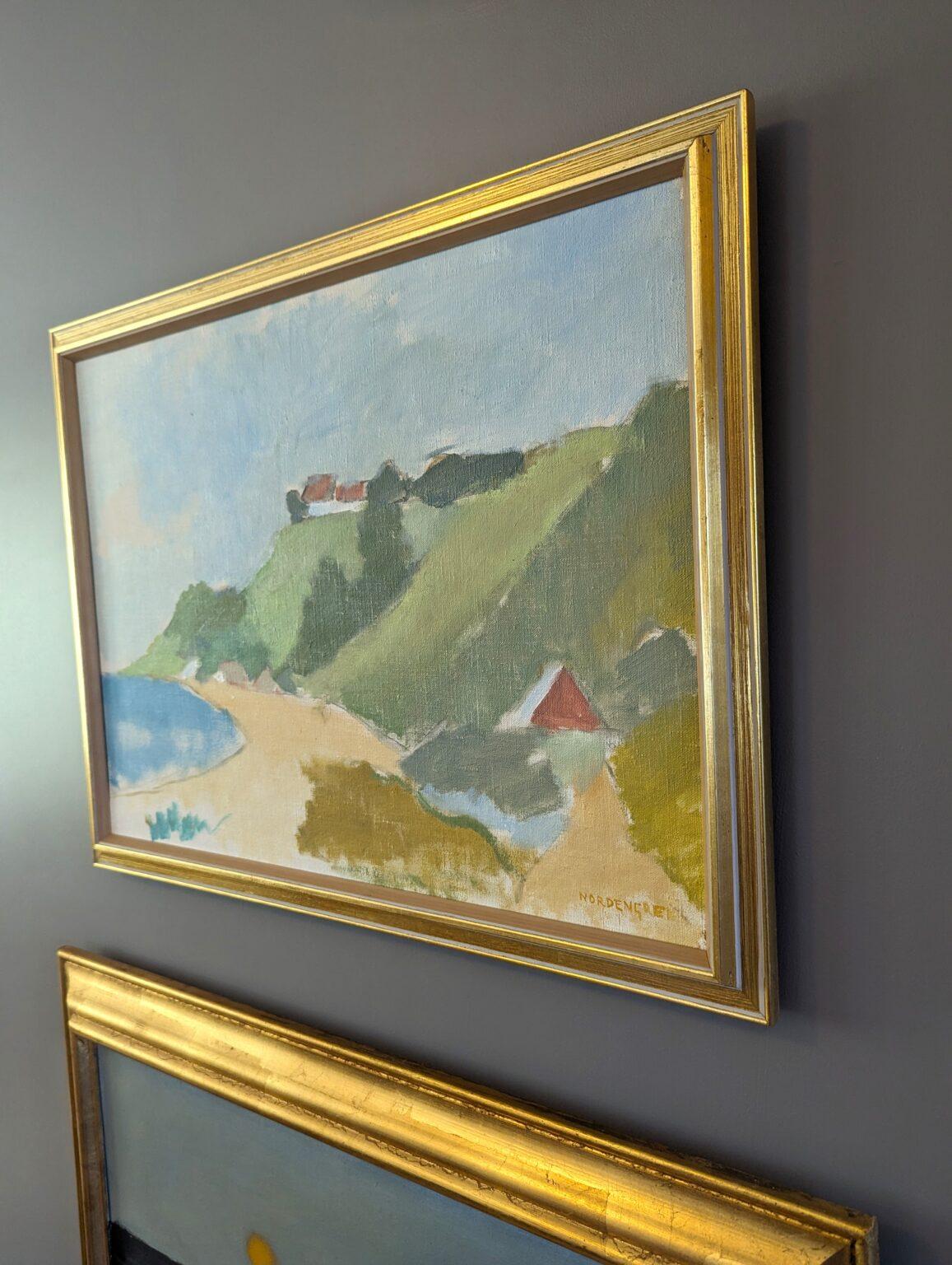 Vintage Mid-Century Modern Swedish Coastal Landscape Oil Painting - Coastal Hill 8
