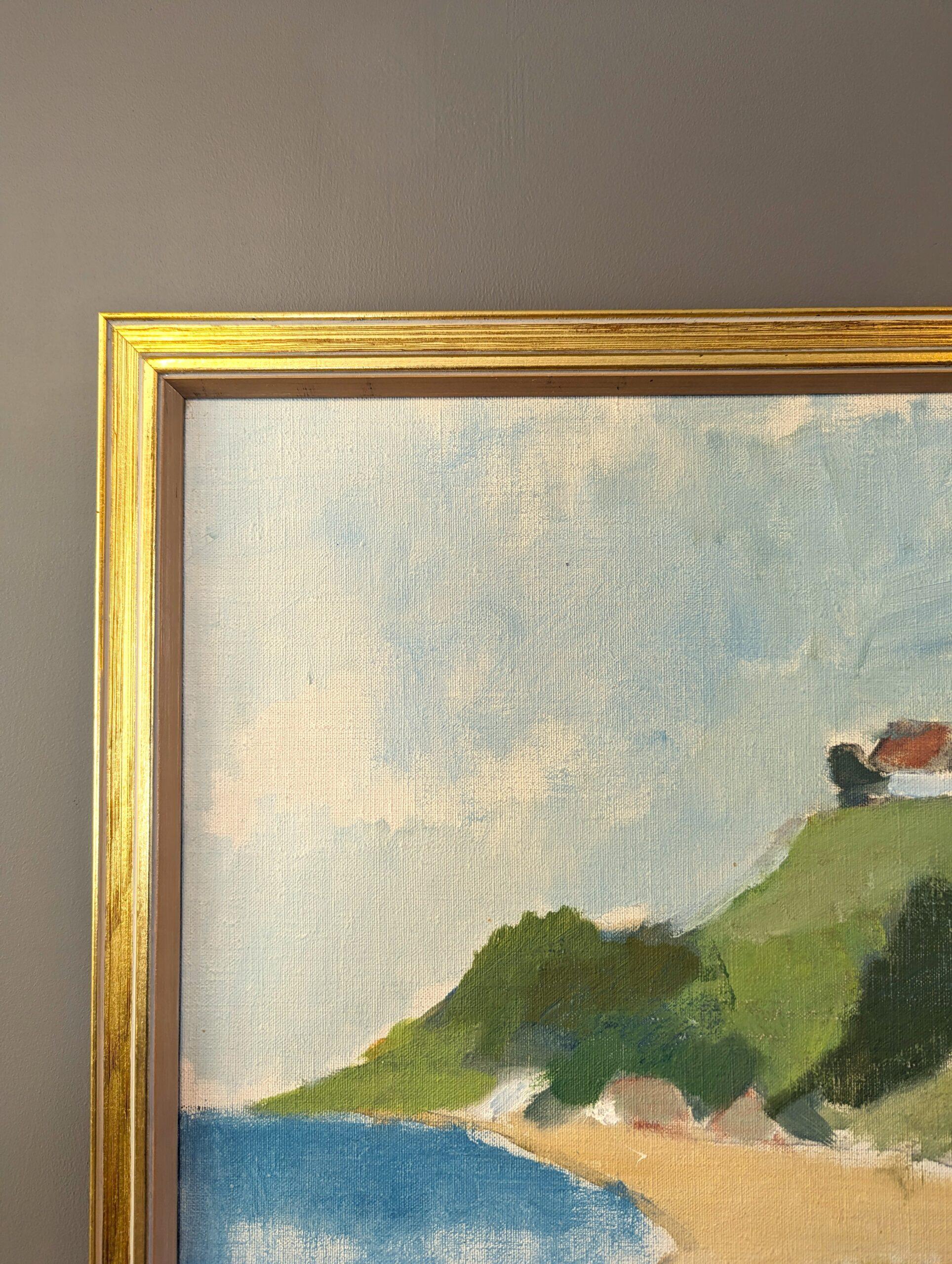 Vintage Mid-Century Modern Swedish Coastal Landscape Oil Painting - Coastal Hill For Sale 1