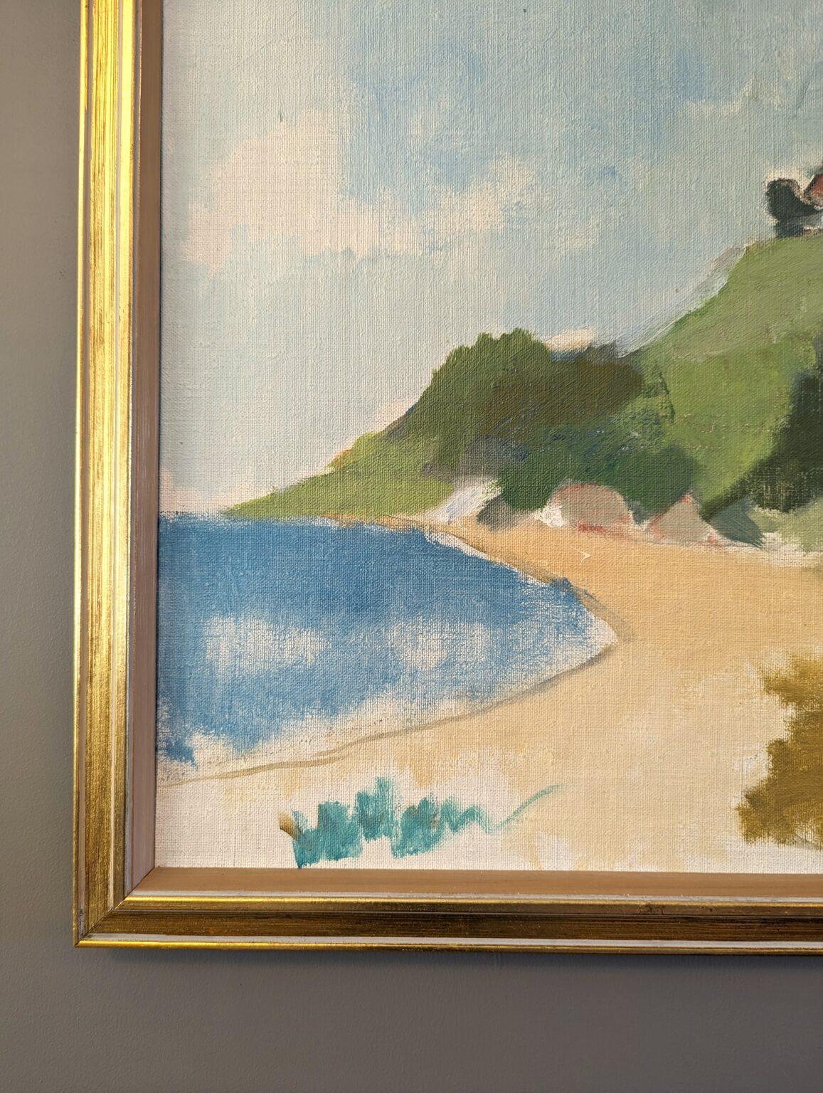 Vintage Mid-Century Modern Swedish Coastal Landscape Oil Painting - Coastal Hill 2