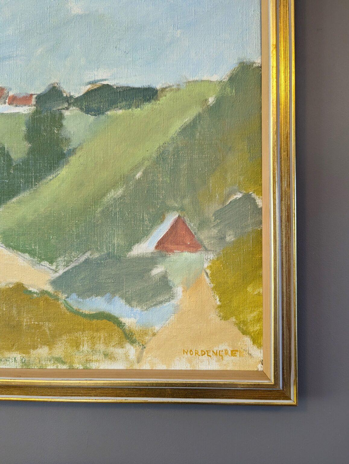 Vintage Mid-Century Modern Swedish Coastal Landscape Oil Painting - Coastal Hill For Sale 3