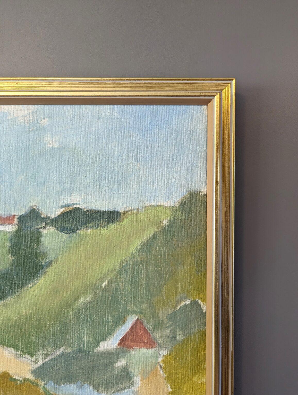 Vintage Mid-Century Modern Swedish Coastal Landscape Oil Painting - Coastal Hill For Sale 4