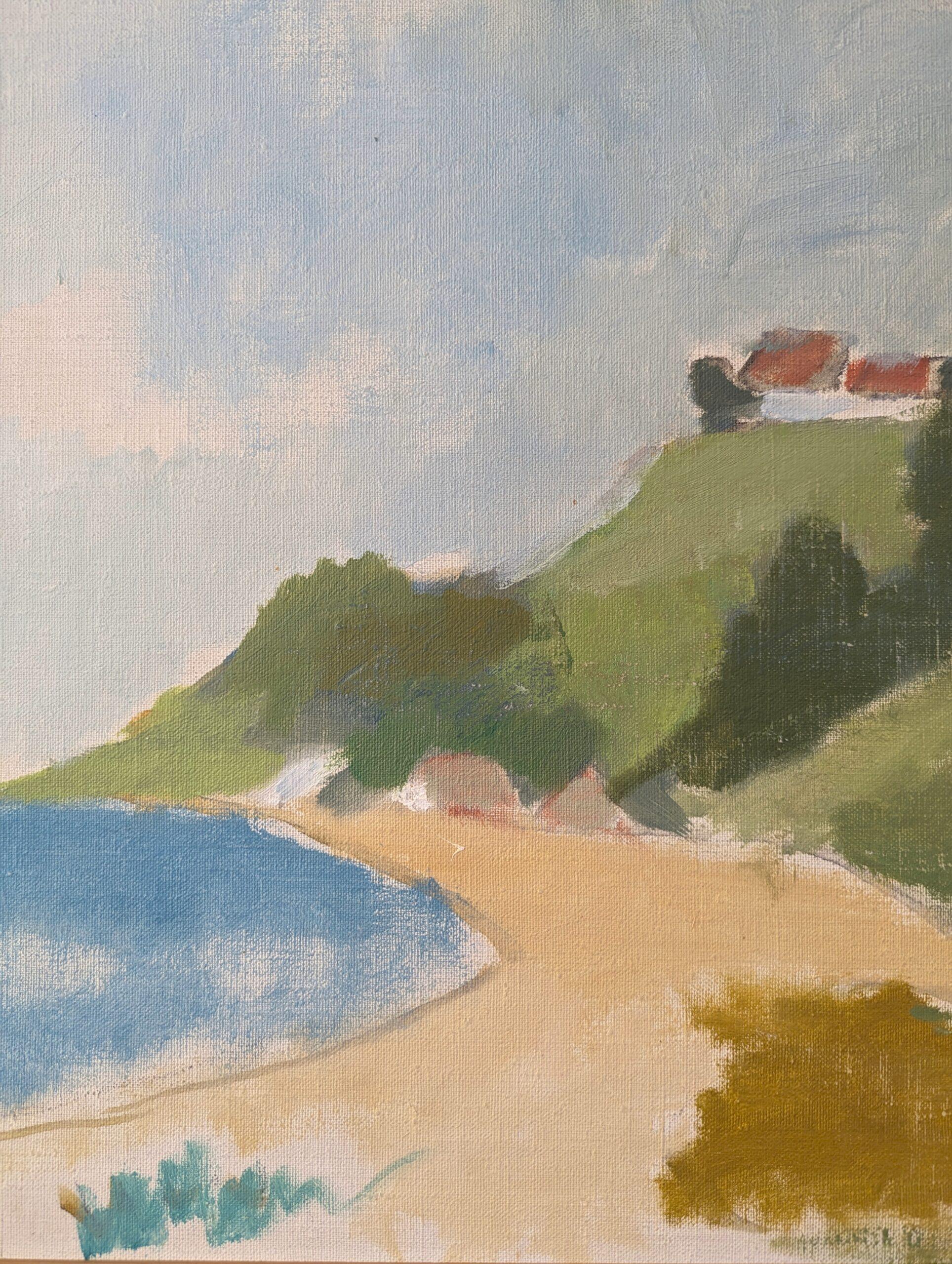 Vintage Mid-Century Modern Swedish Coastal Landscape Oil Painting - Coastal Hill For Sale 5