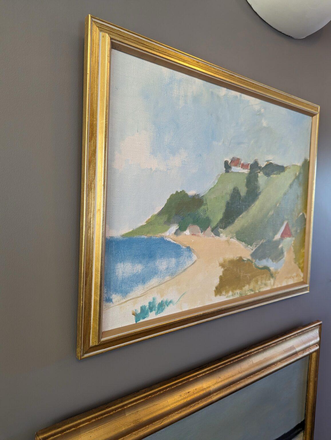Vintage Mid-Century Modern Swedish Coastal Landscape Oil Painting - Coastal Hill 7