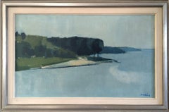 Vintage Mid Century Modern Swedish Coastal Landscape Oil Painting - Quiet Cove