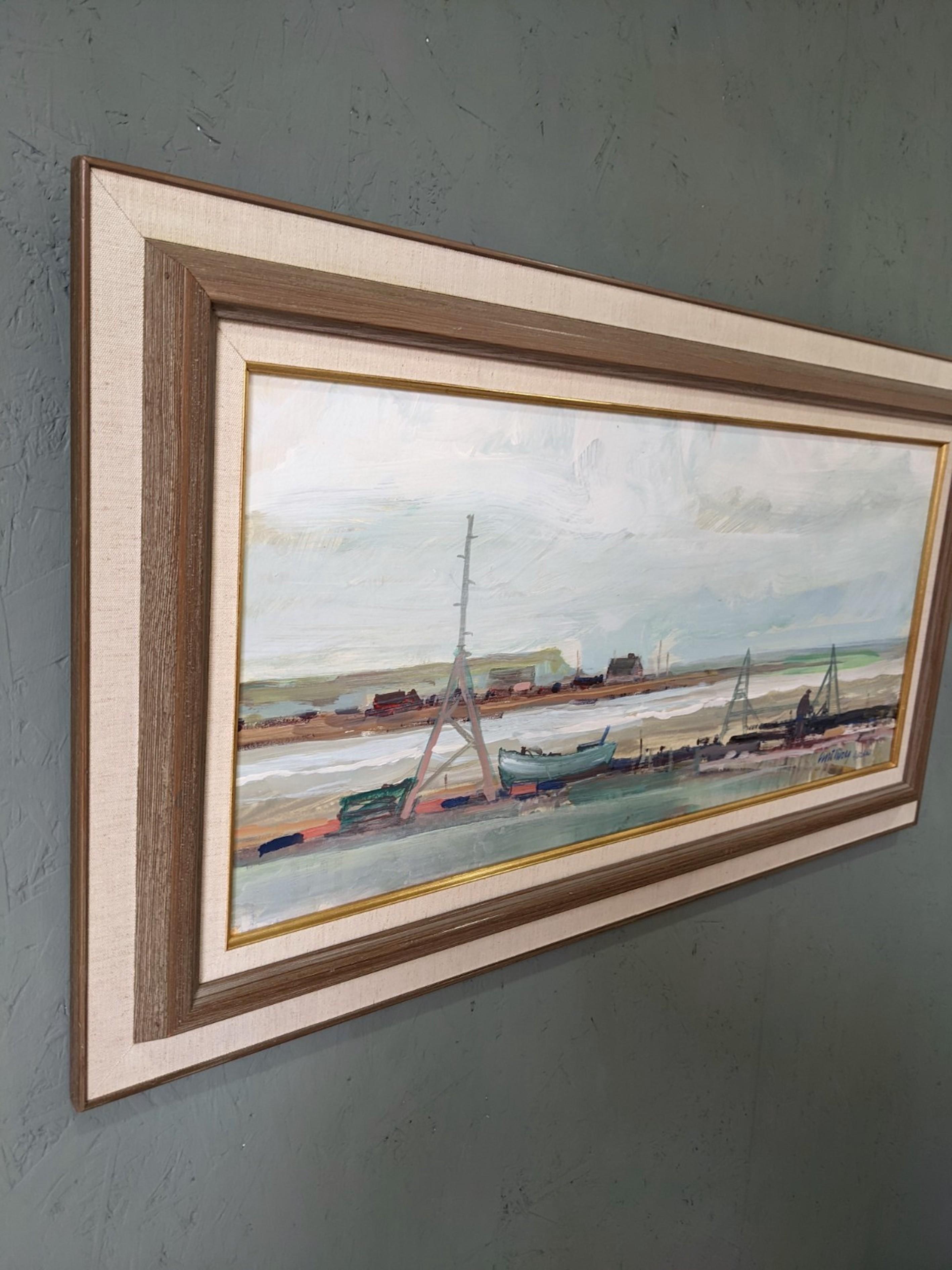 Vintage Mid-Century Modern Swedish Coastal Town Framed Oil Painting - Gotland 1