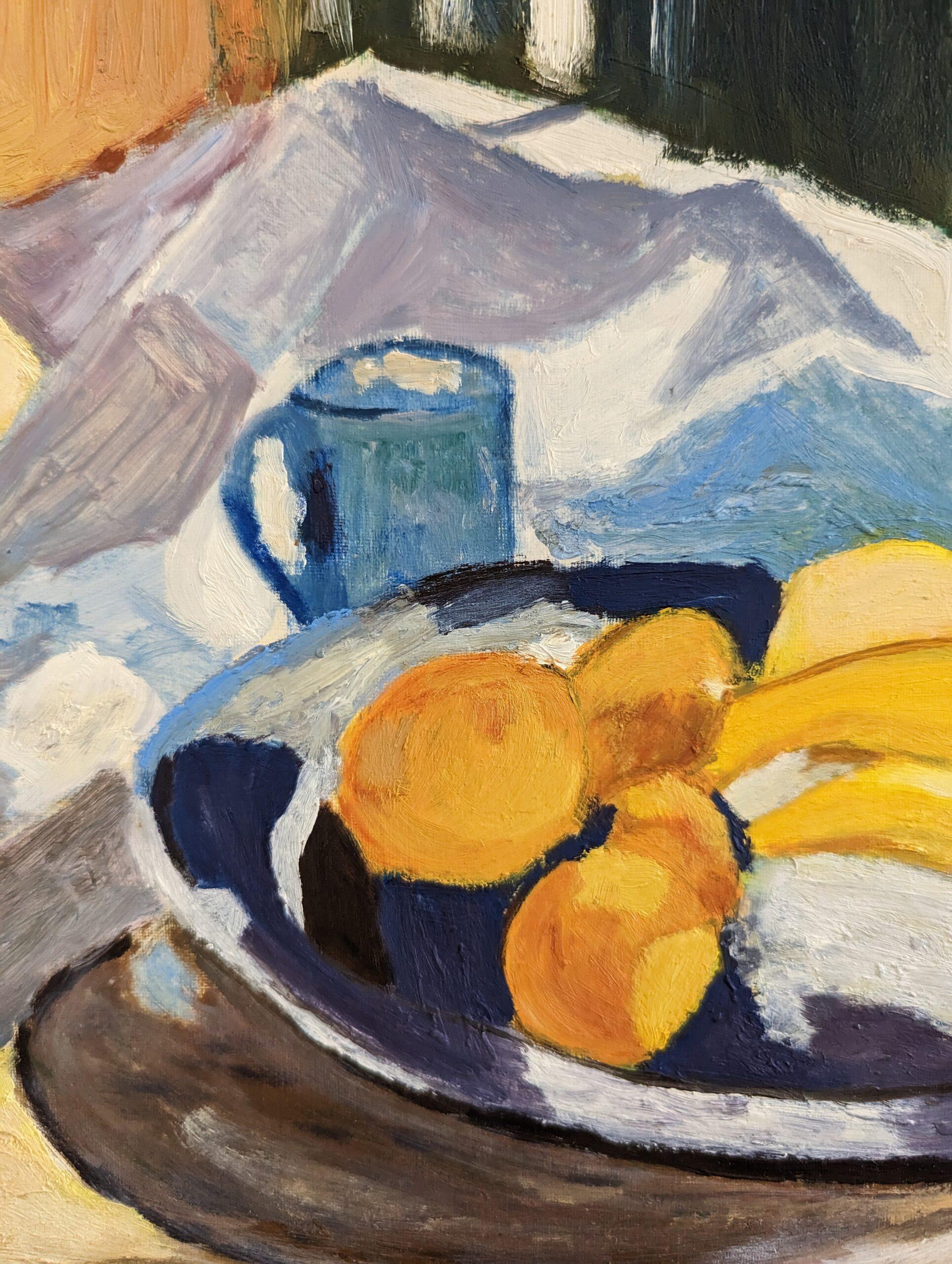 Schwedisches expressionistisches Vintage-Stillleben, Ölgemälde, Mid-Century Modern, Vintage, Bananen (Moderne), Painting, von Unknown