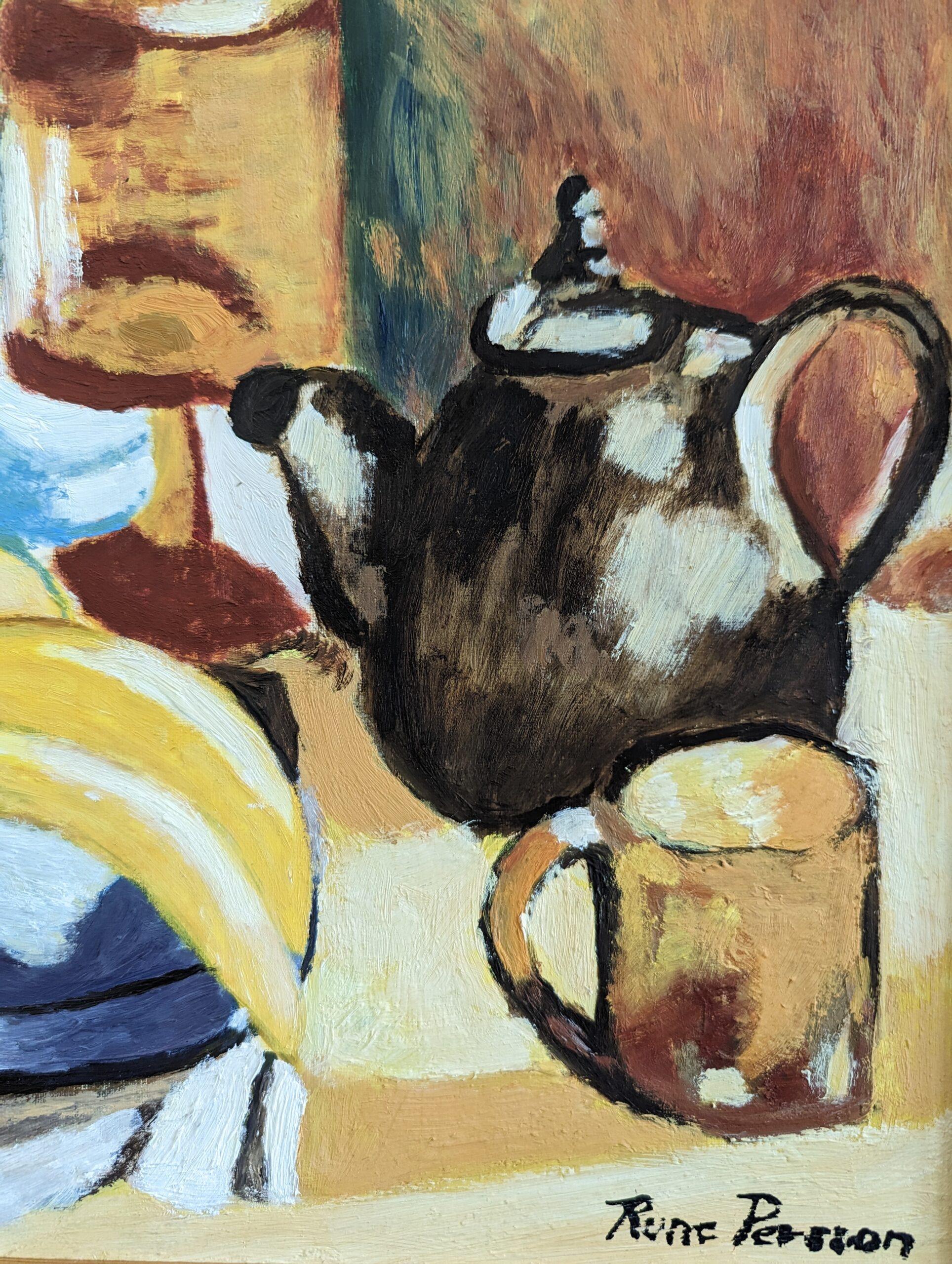 Schwedisches expressionistisches Vintage-Stillleben, Ölgemälde, Mid-Century Modern, Vintage, Bananen im Angebot 1