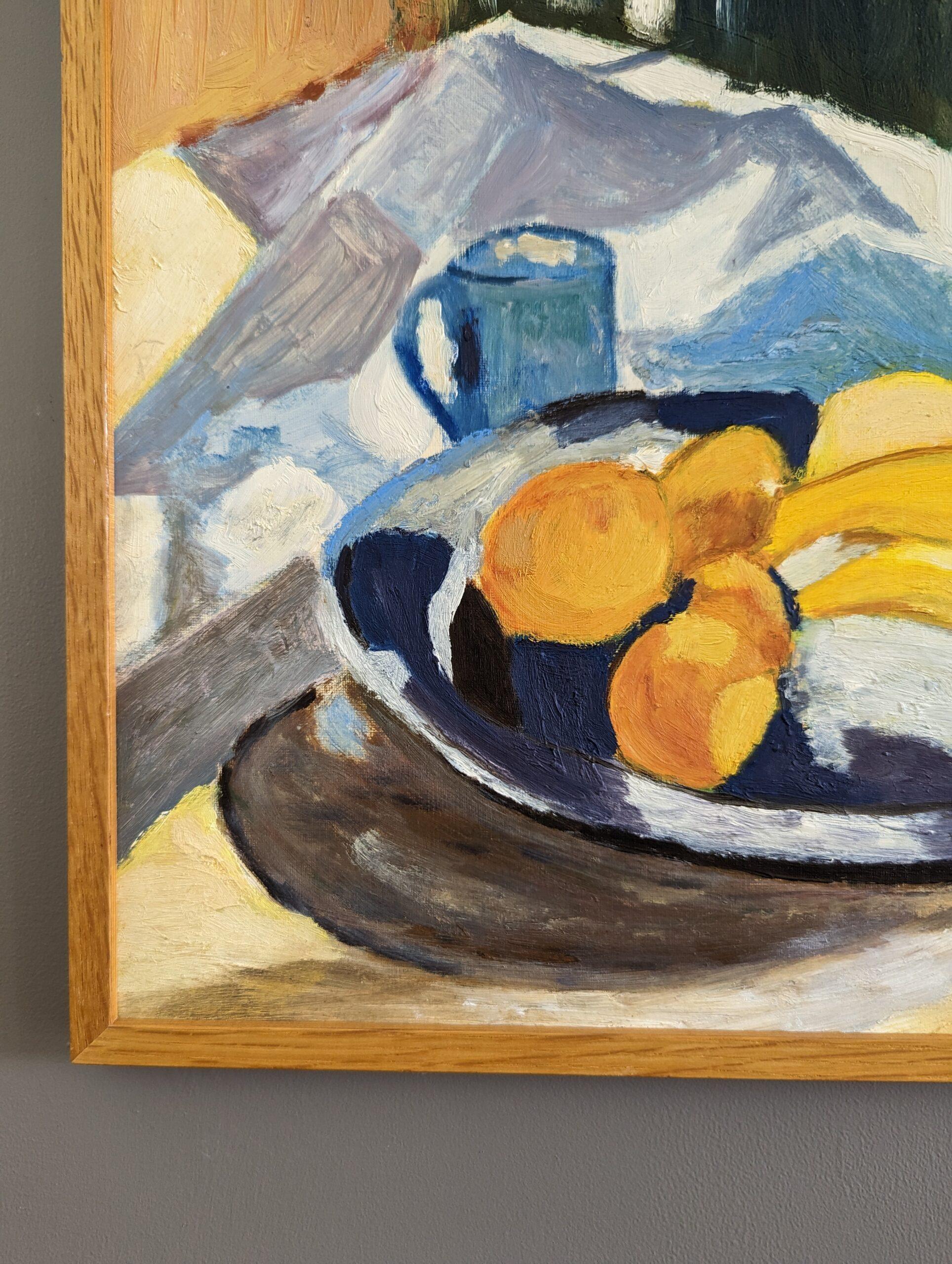 Schwedisches expressionistisches Vintage-Stillleben, Ölgemälde, Mid-Century Modern, Vintage, Bananen im Angebot 5