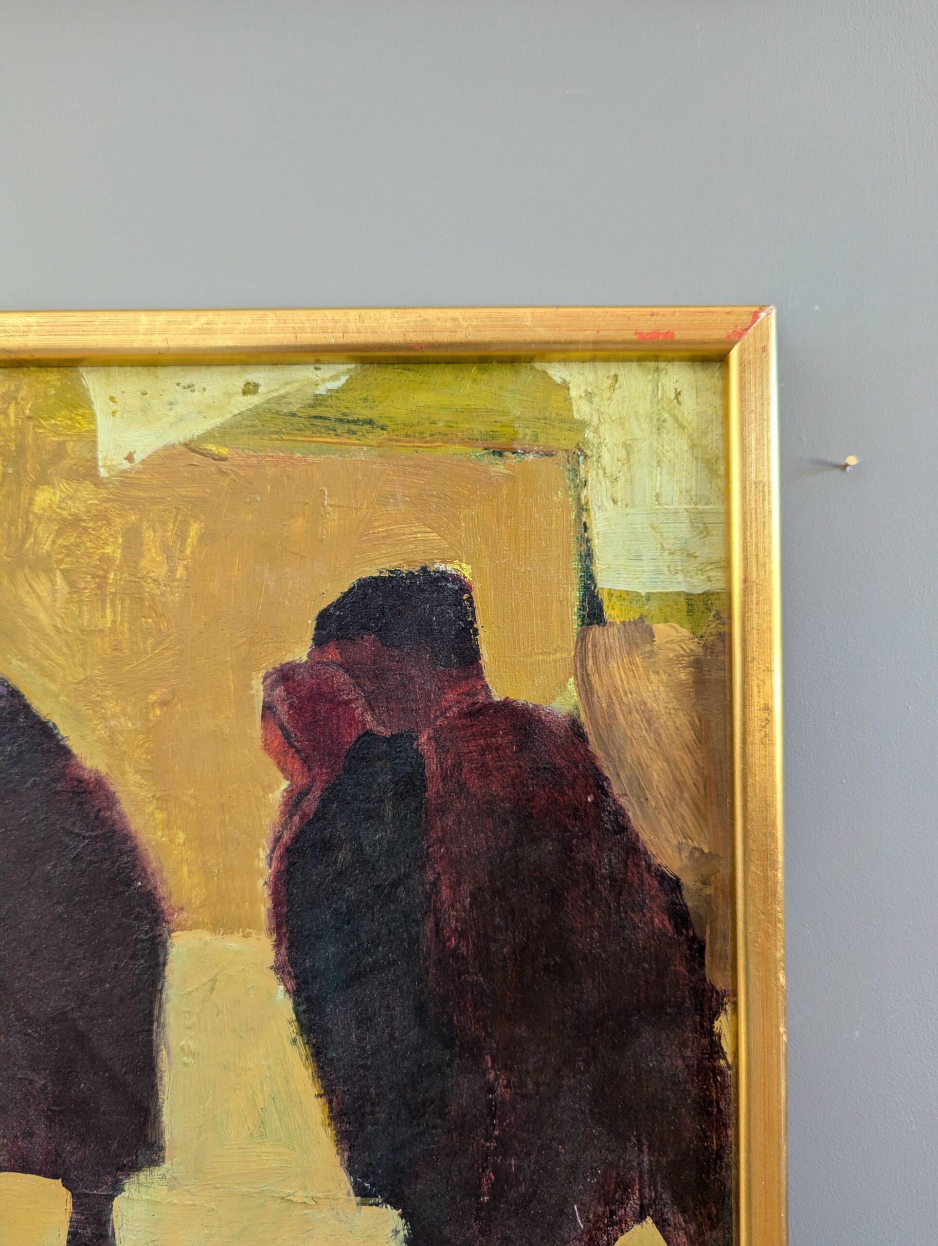 Vintage Mid-Century Modern Swedish Figurative Framed Oil Painting - Crowd 8