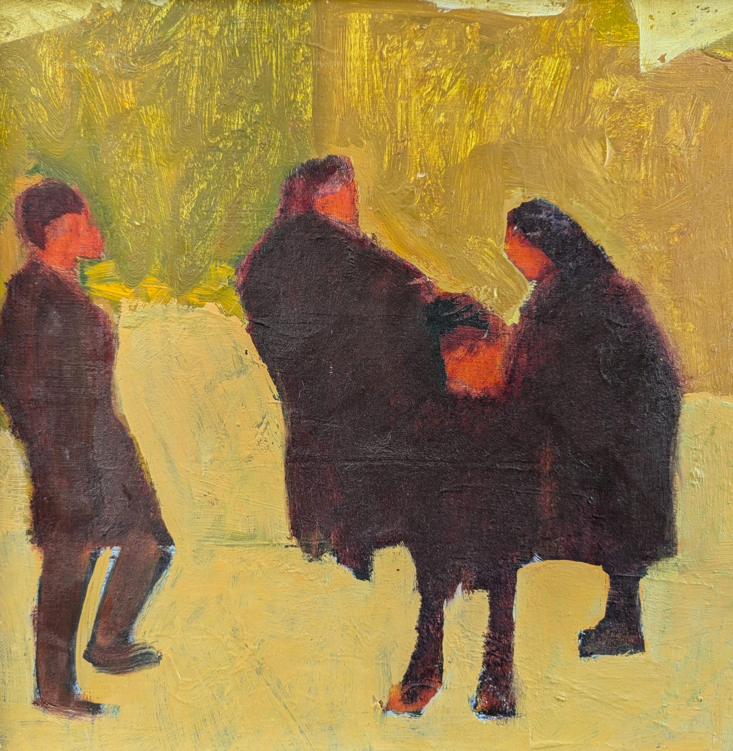 Vintage Mid-Century Modern Swedish Figurative Framed Oil Painting - Crowd 2