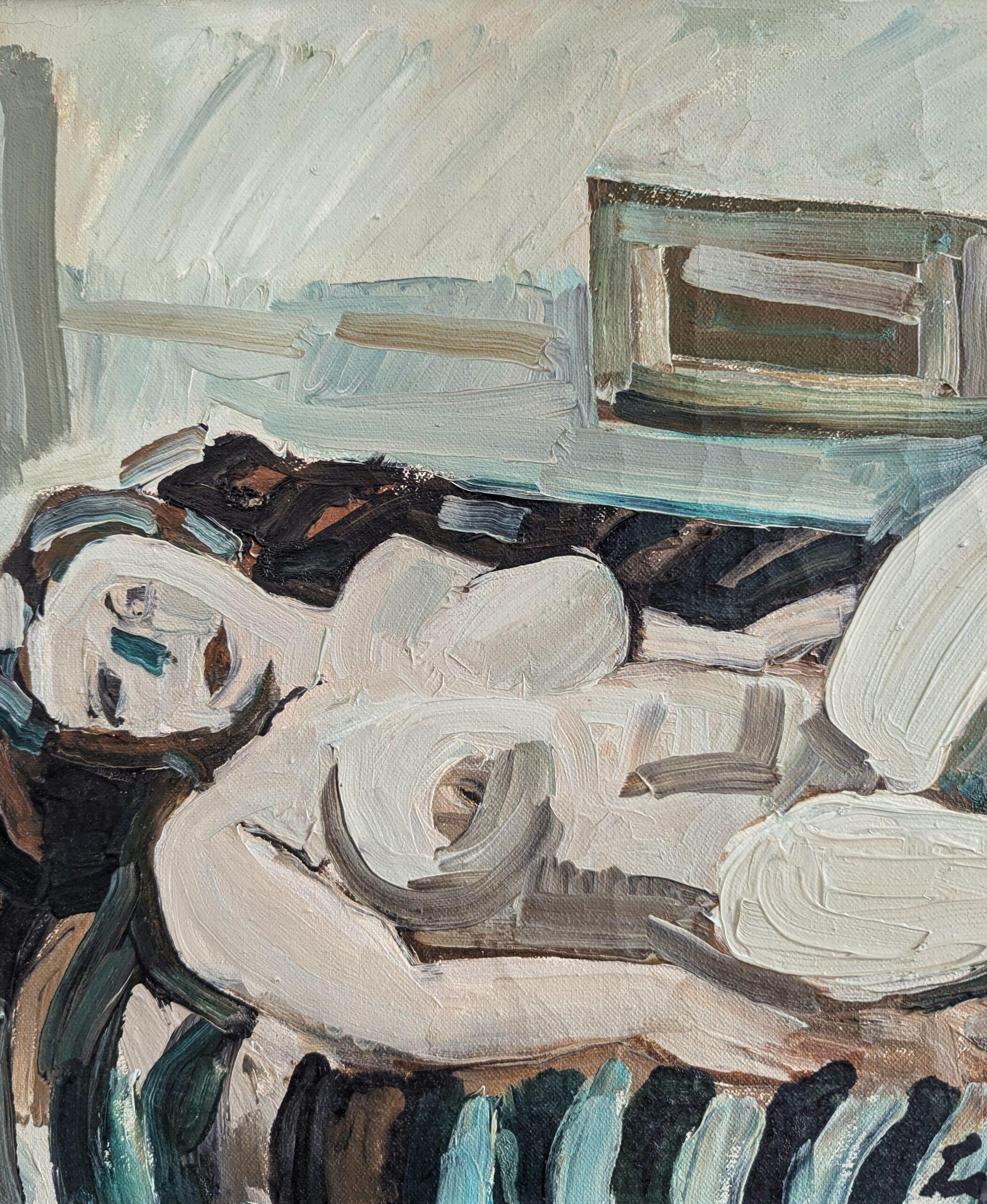 Vintage Mid-Century Modern Swedish Figurative Framed Oil Painting - Nude at Rest (Nudo a riposo) 8