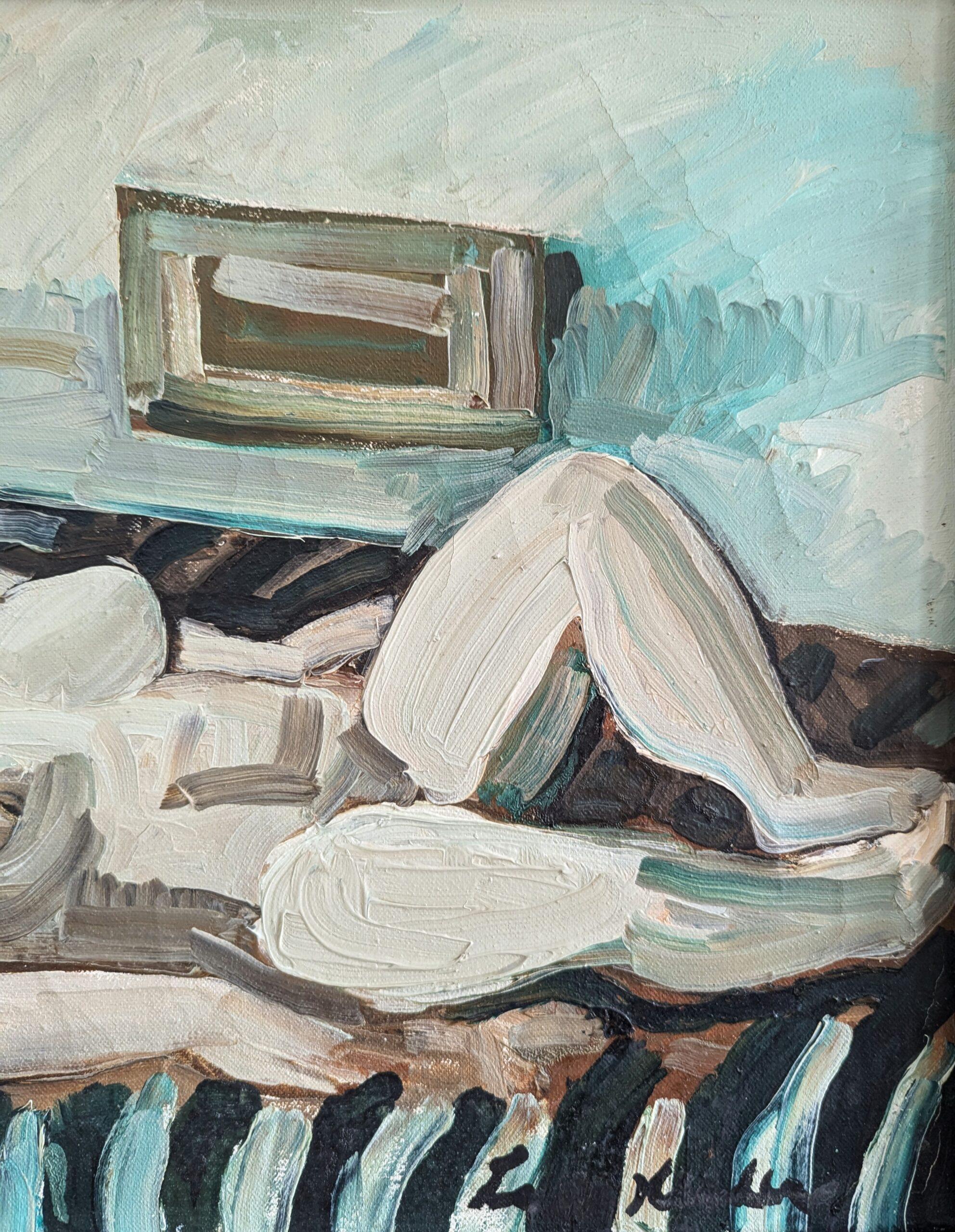 Vintage Mid-Century Modern Swedish Figurative Framed Oil Painting - Nude at Rest (Nudo a riposo) 9