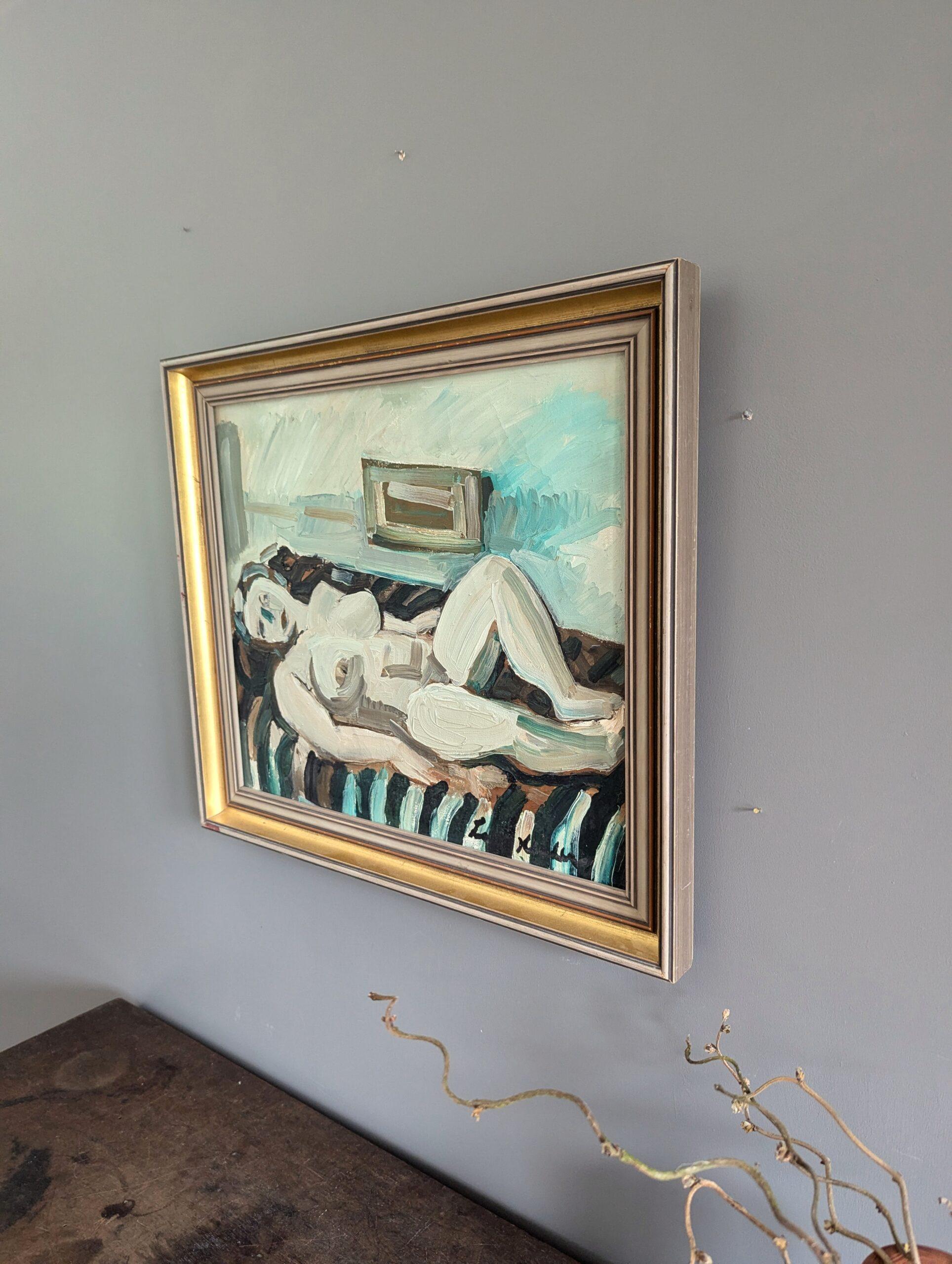 Vintage Mid-Century Modern Swedish Figurative Framed Oil Painting - Nude at Rest (Nudo a riposo) 2