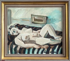 Vintage Mid-Century Modern Swedish Figurative Framed Oil Painting - Nude at Rest (Nudo a riposo)