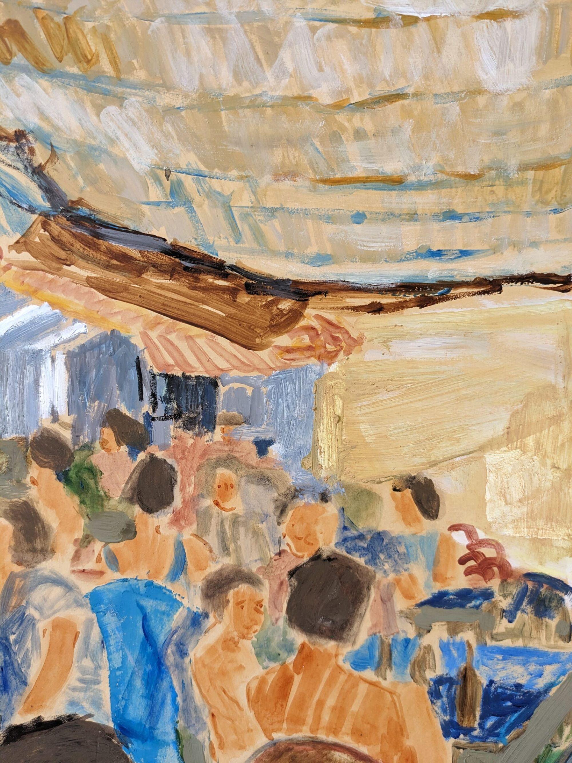 Pintura al óleo figurativa sueca de mediados de siglo enmarcada - De vacaciones 6