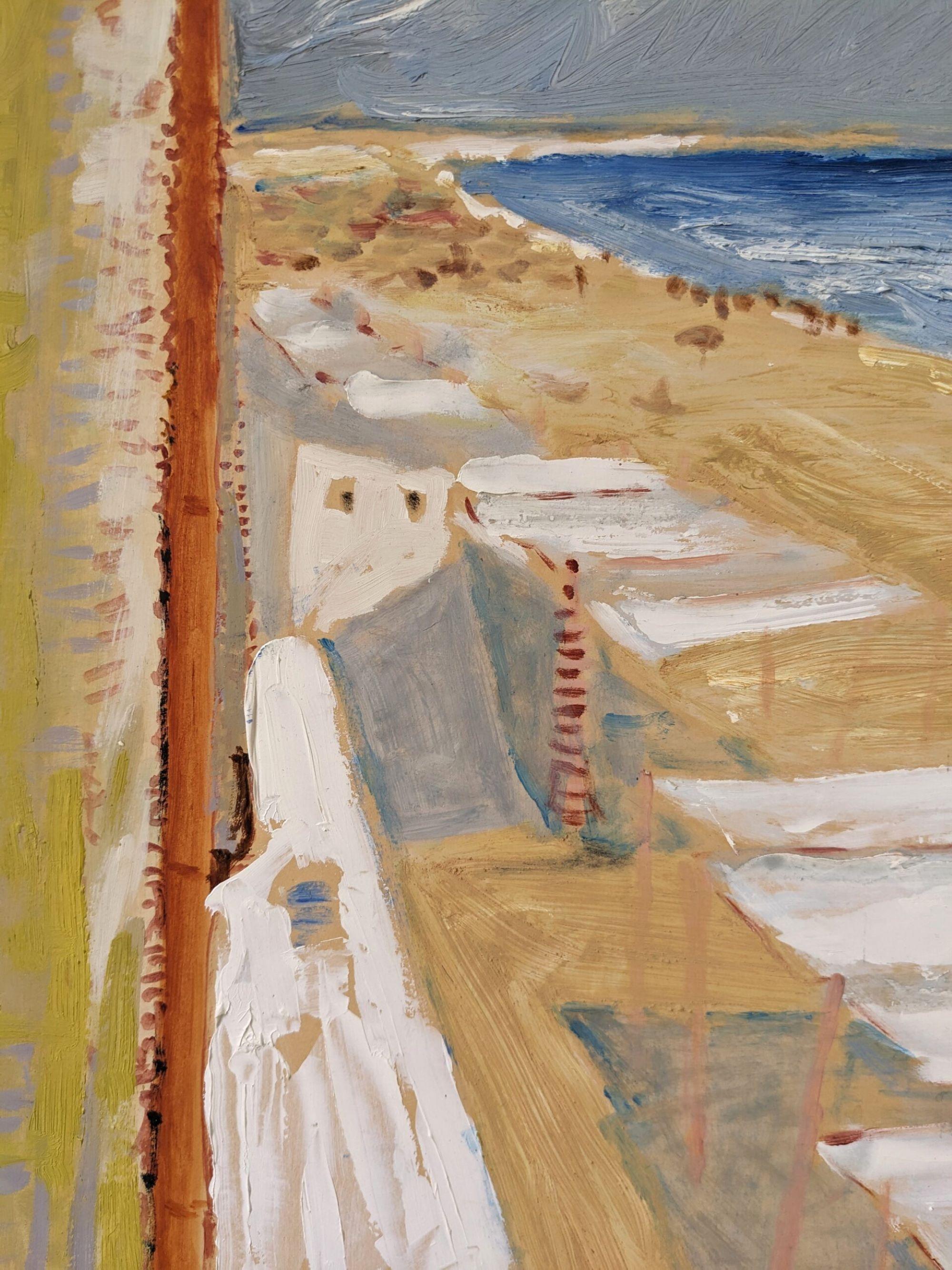 Pintura al óleo figurativa sueca de mediados de siglo enmarcada - De vacaciones 7